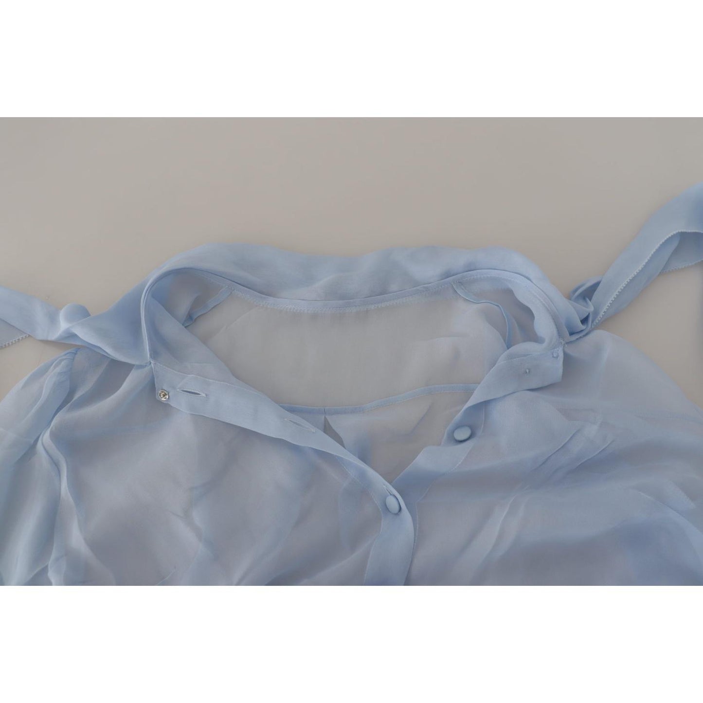 Dolce & Gabbana Elegant Silk Ascot Collar Blouse in Light Blue Dolce & Gabbana Dark Gray