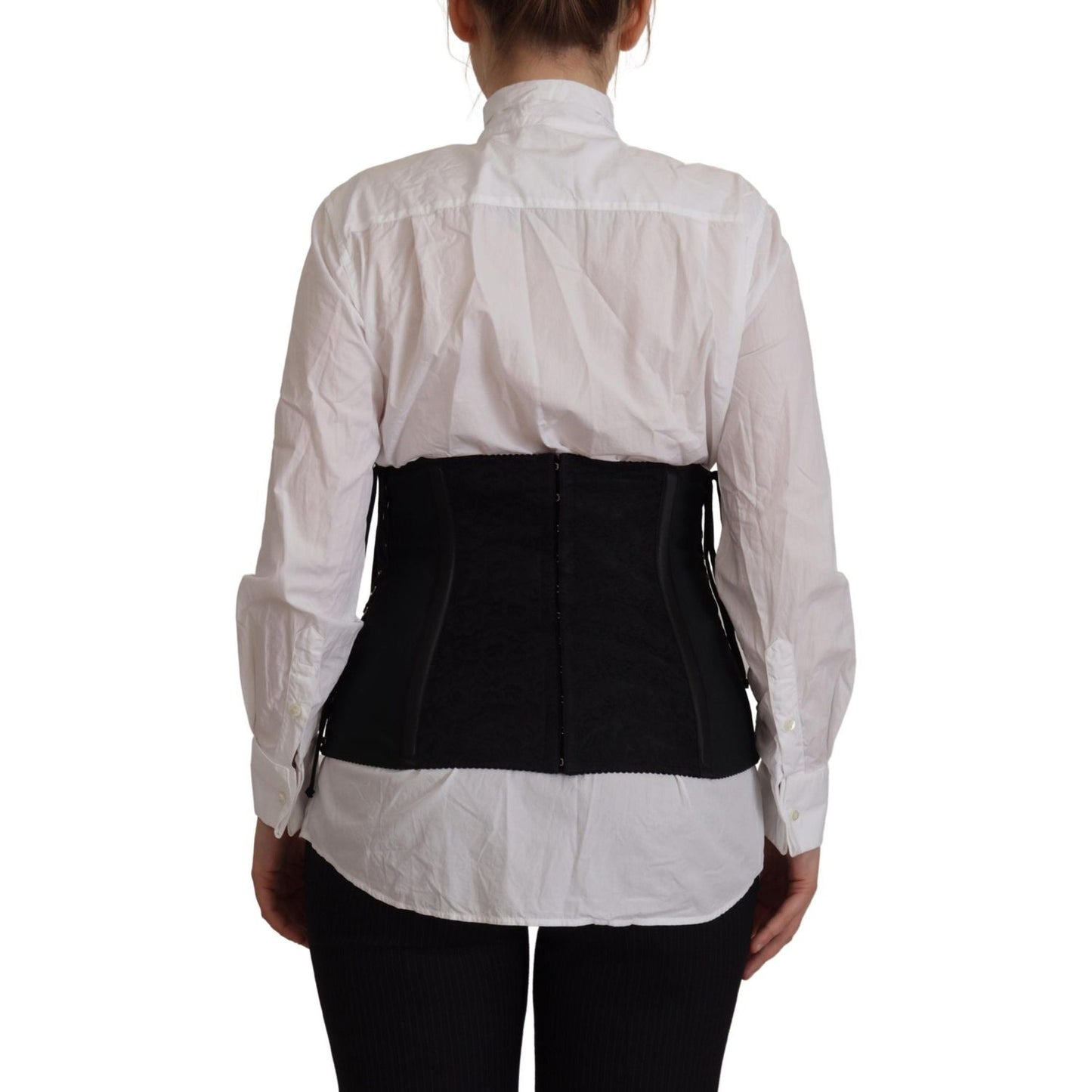 Dolce & Gabbana Elegant Black Corset Waist Strap Top Dolce & Gabbana Dark Gray