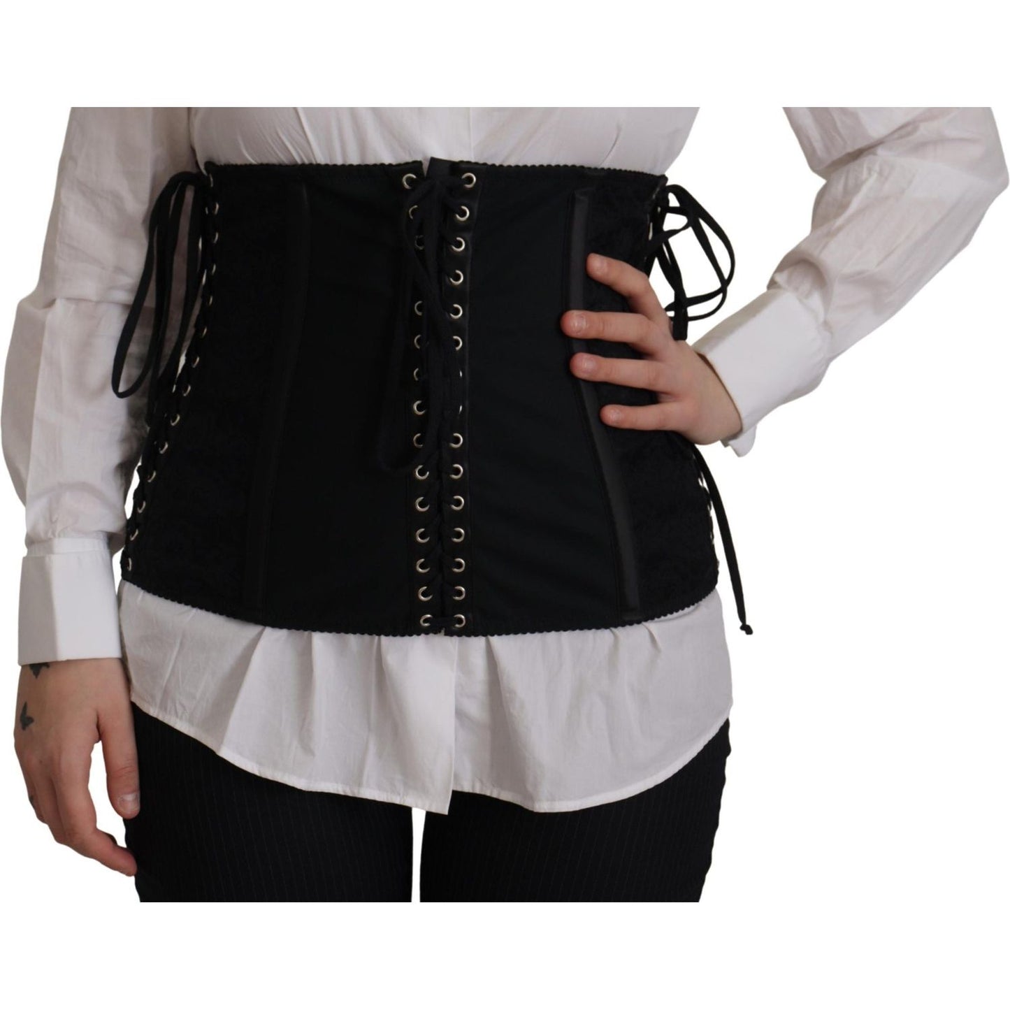 Dolce & Gabbana Elegant Black Corset Waist Strap Top Dolce & Gabbana Dark Gray