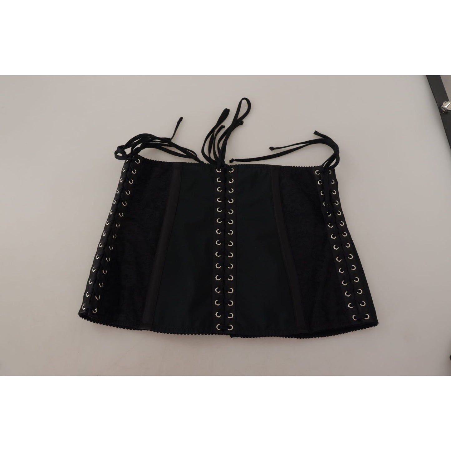 Dolce & Gabbana Elegant Black Corset Waist Strap Top Dolce & Gabbana Dark Gray
