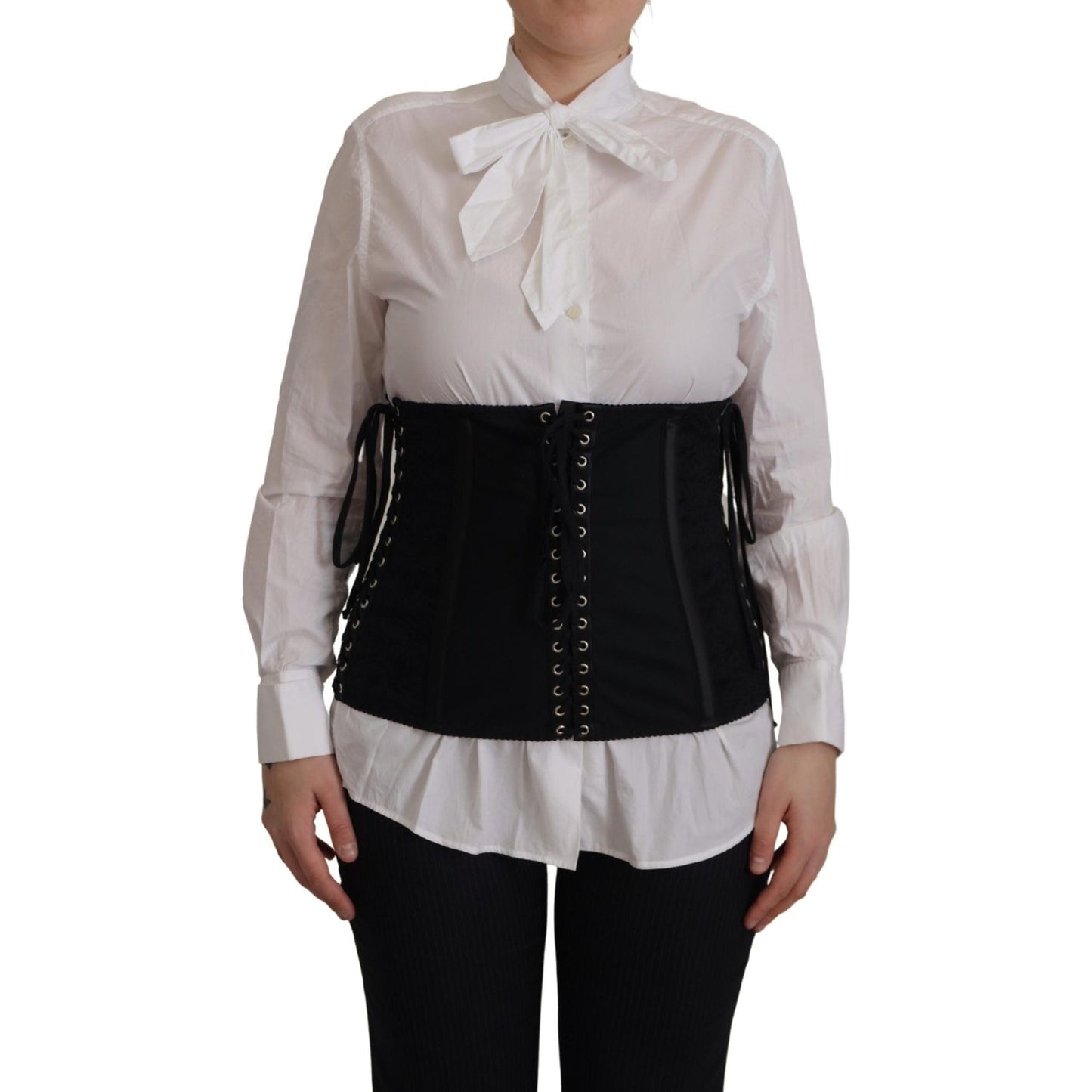Dolce & Gabbana Elegant Black Corset Waist Strap Top Dolce & Gabbana Dark Gray