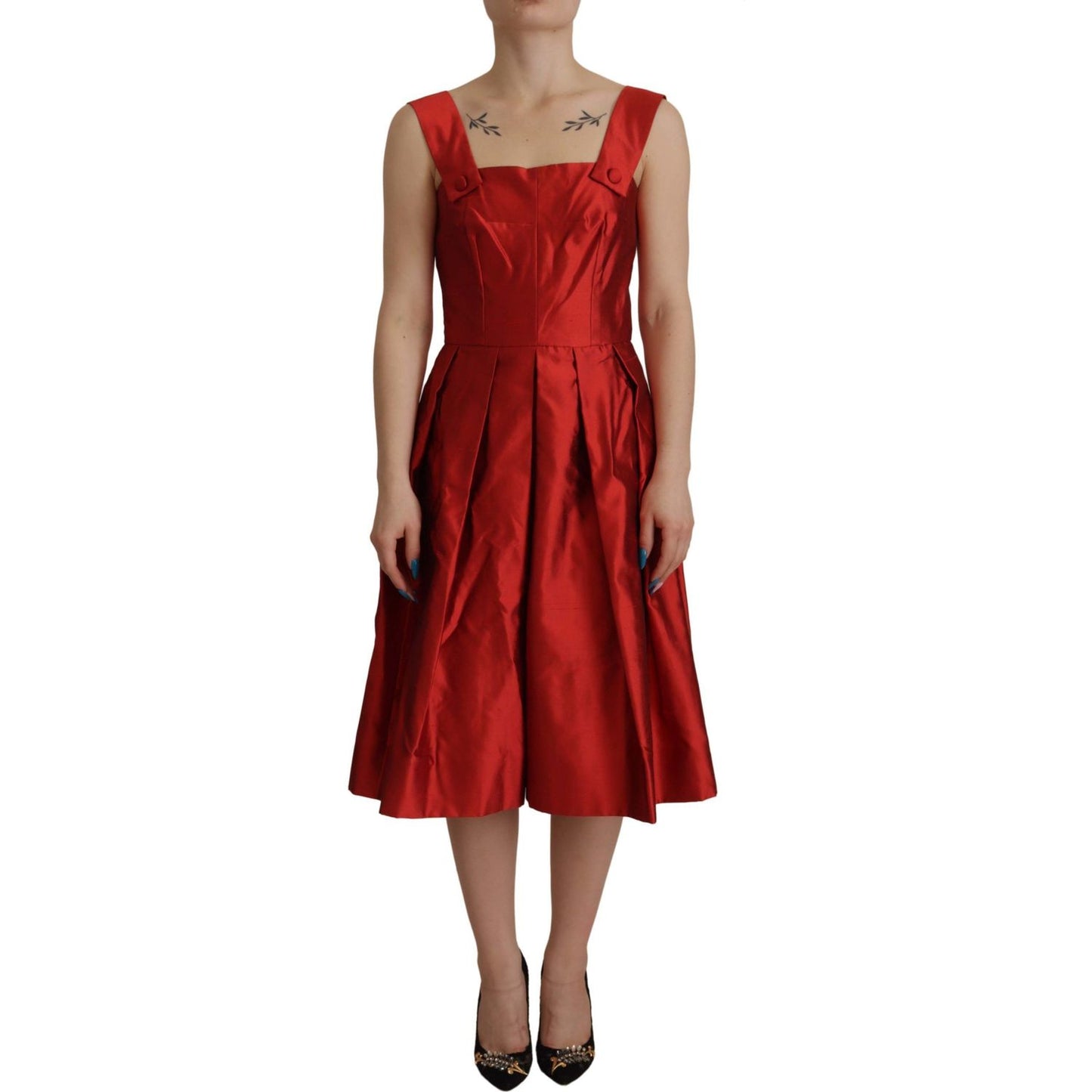 Dolce & Gabbana Radiant Red Silk A-Line Midi Dress Dolce & Gabbana Brown