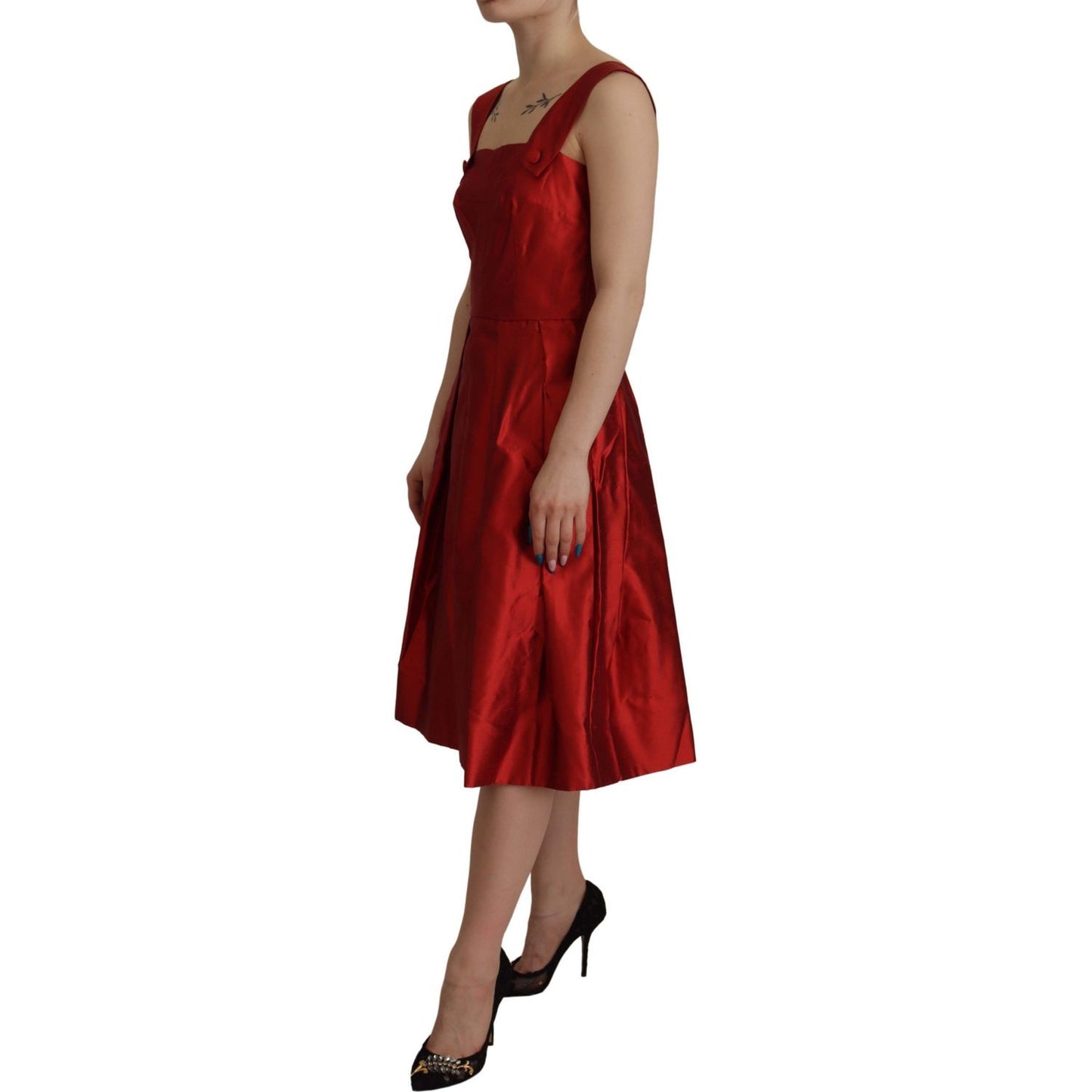 Dolce & Gabbana Radiant Red Silk A-Line Midi Dress Dolce & Gabbana Saddle Brown