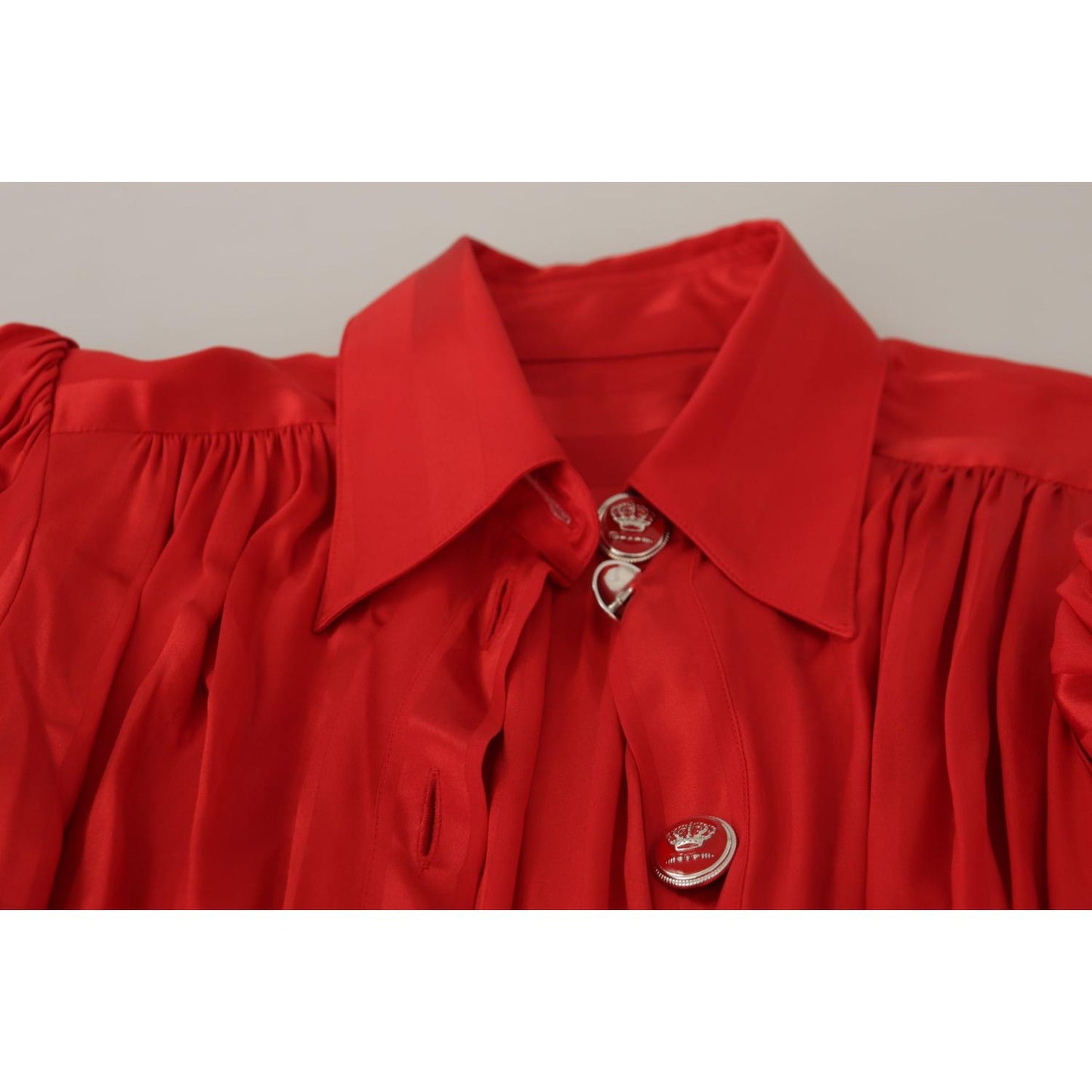 Dolce & Gabbana Elegant Red Silk Midi Dress with Button Detail Dolce & Gabbana Firebrick