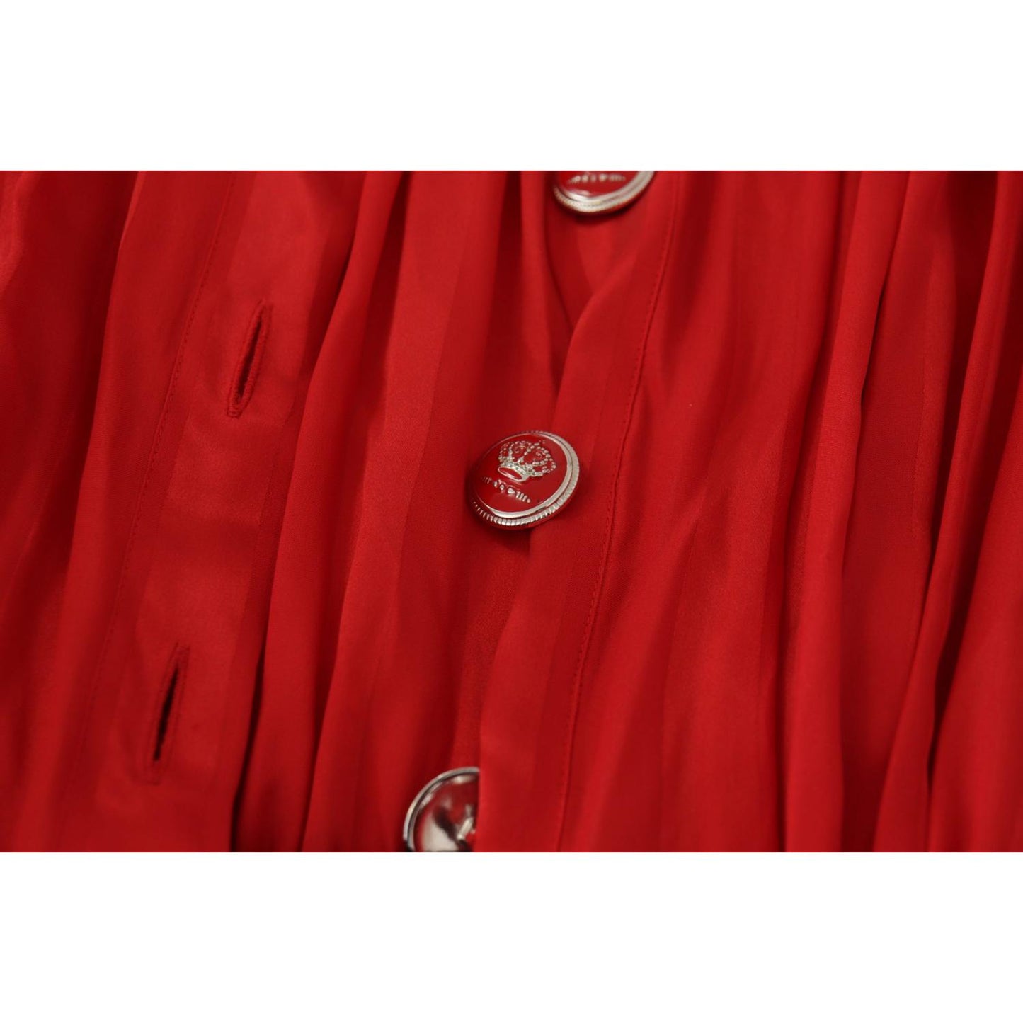 Dolce & Gabbana Elegant Red Silk Midi Dress with Button Detail Dolce & Gabbana Dark Red