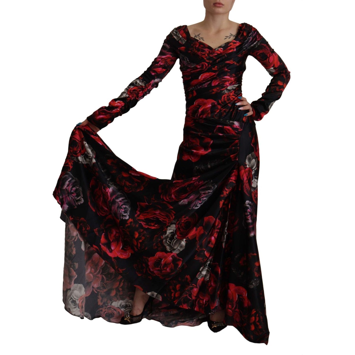 Dolce & Gabbana Elegant Floral A-Line Sheath Dress Dolce & Gabbana Black