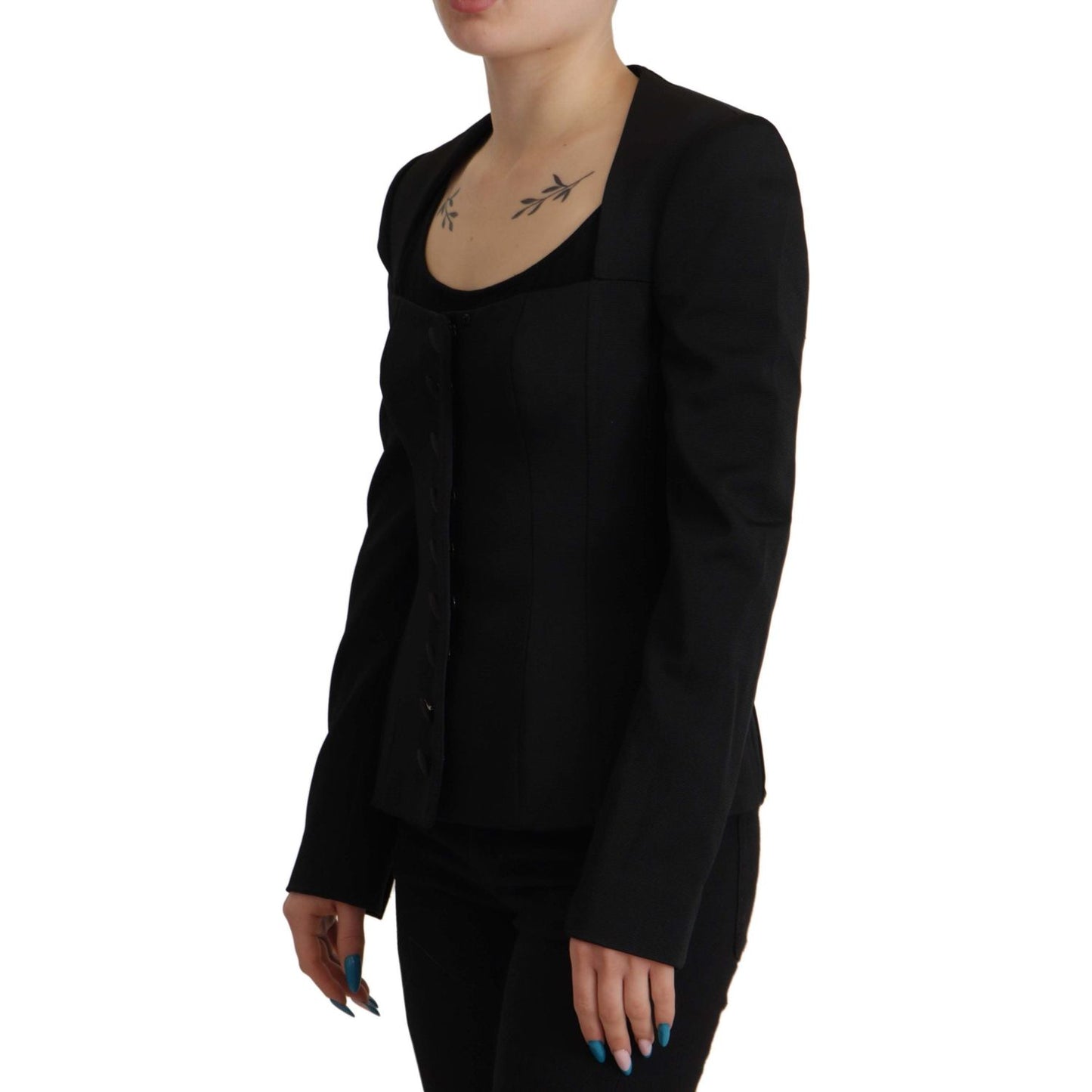 Dolce & Gabbana Sleek Black Snap Jacket with Silk Lining Dolce & Gabbana Black