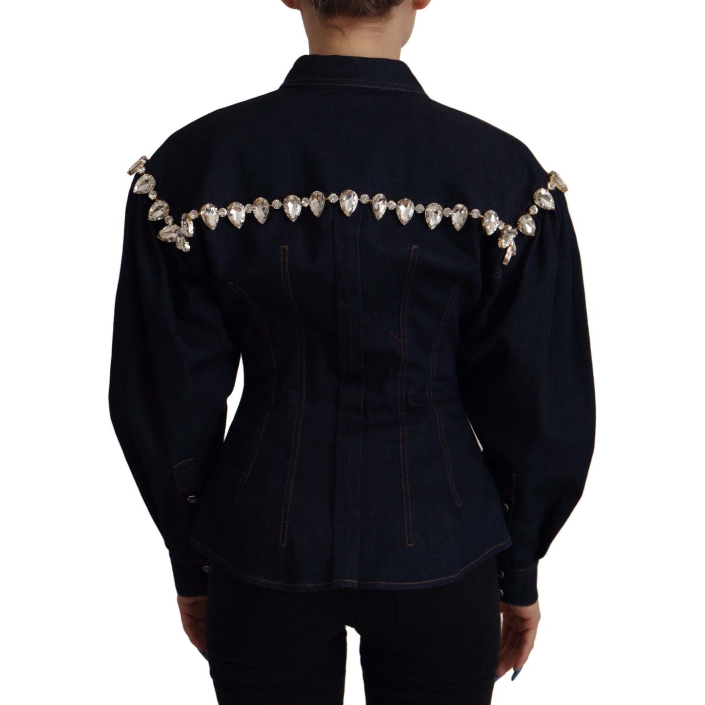 Dolce & Gabbana Elegant Crystal-Embellished Denim Jacket Dolce & Gabbana Black
