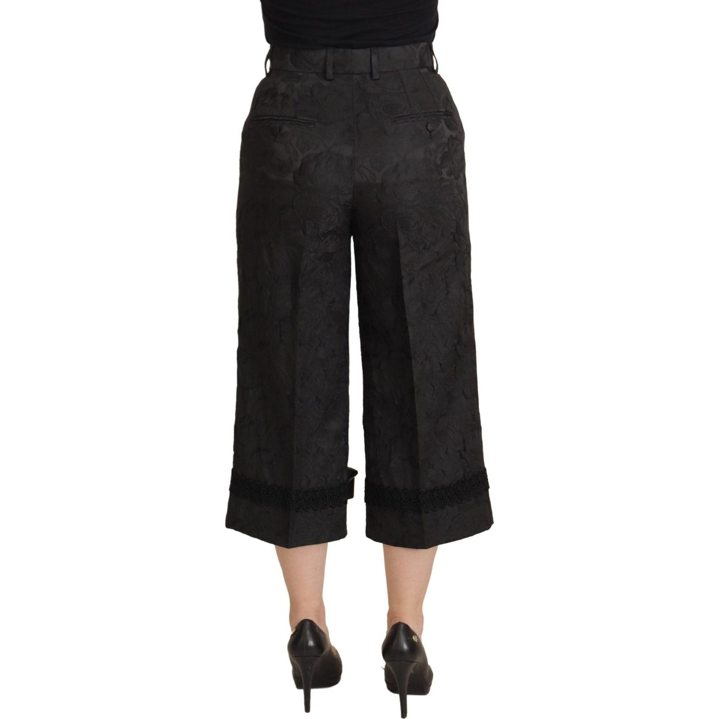 Dolce & Gabbana Elegant Black Brocade Cropped Pants Dolce & Gabbana Black