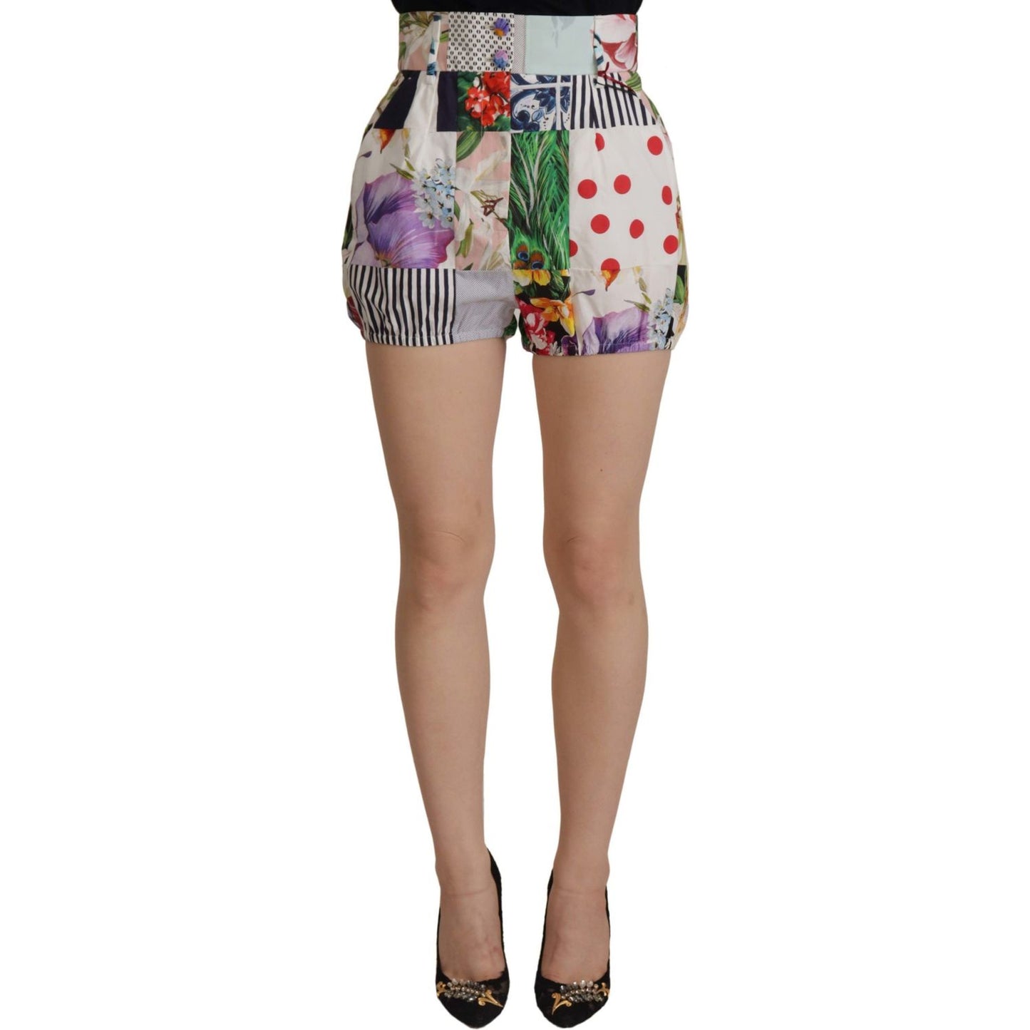 Dolce & Gabbana Patchwork High Waist Designer Shorts Dolce & Gabbana Rosy Brown