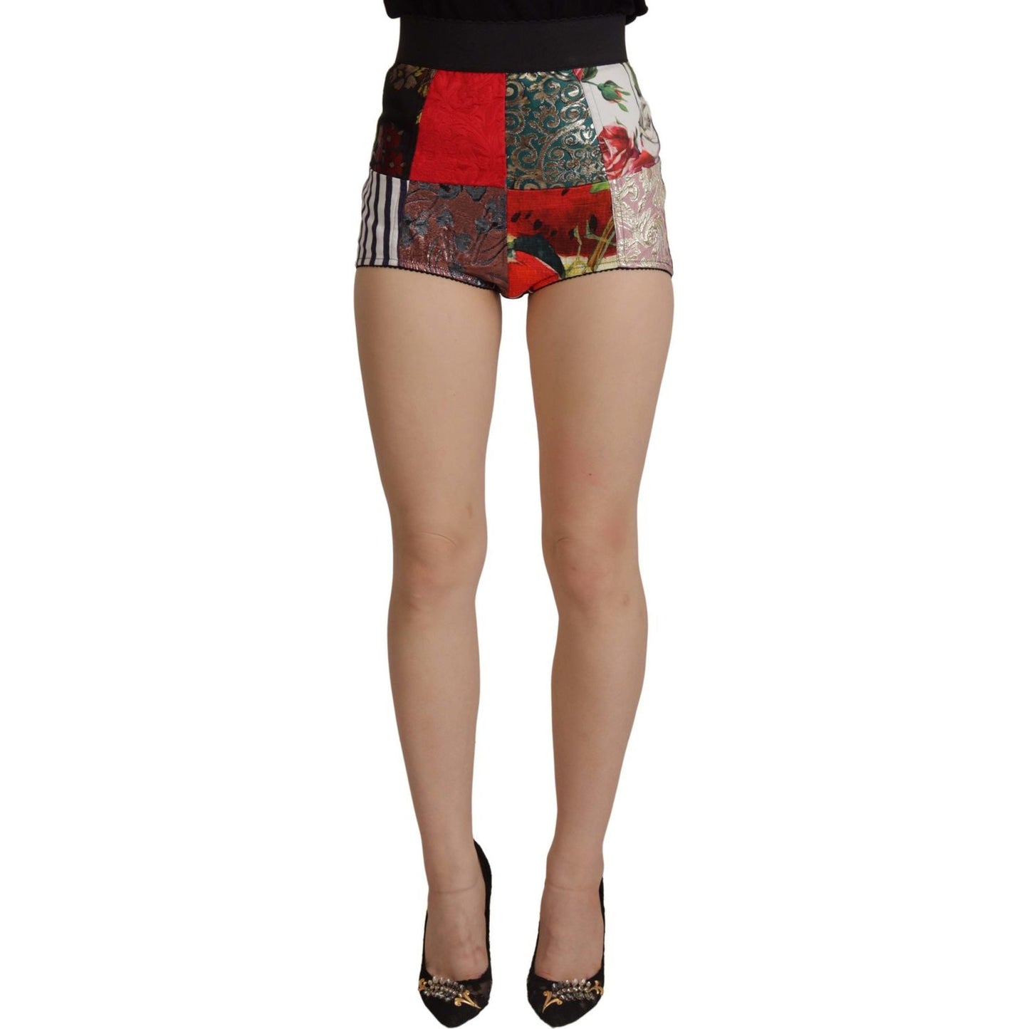 Dolce & Gabbana Multicolor Patchwork High Waist Hot Pants Dolce & Gabbana Rosy Brown