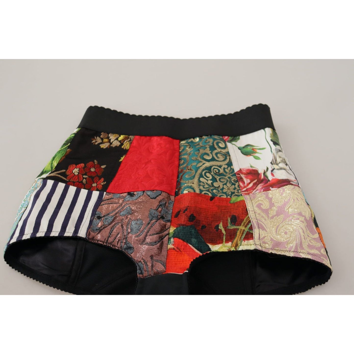Dolce & Gabbana Multicolor Patchwork High Waist Hot Pants Dolce & Gabbana Black