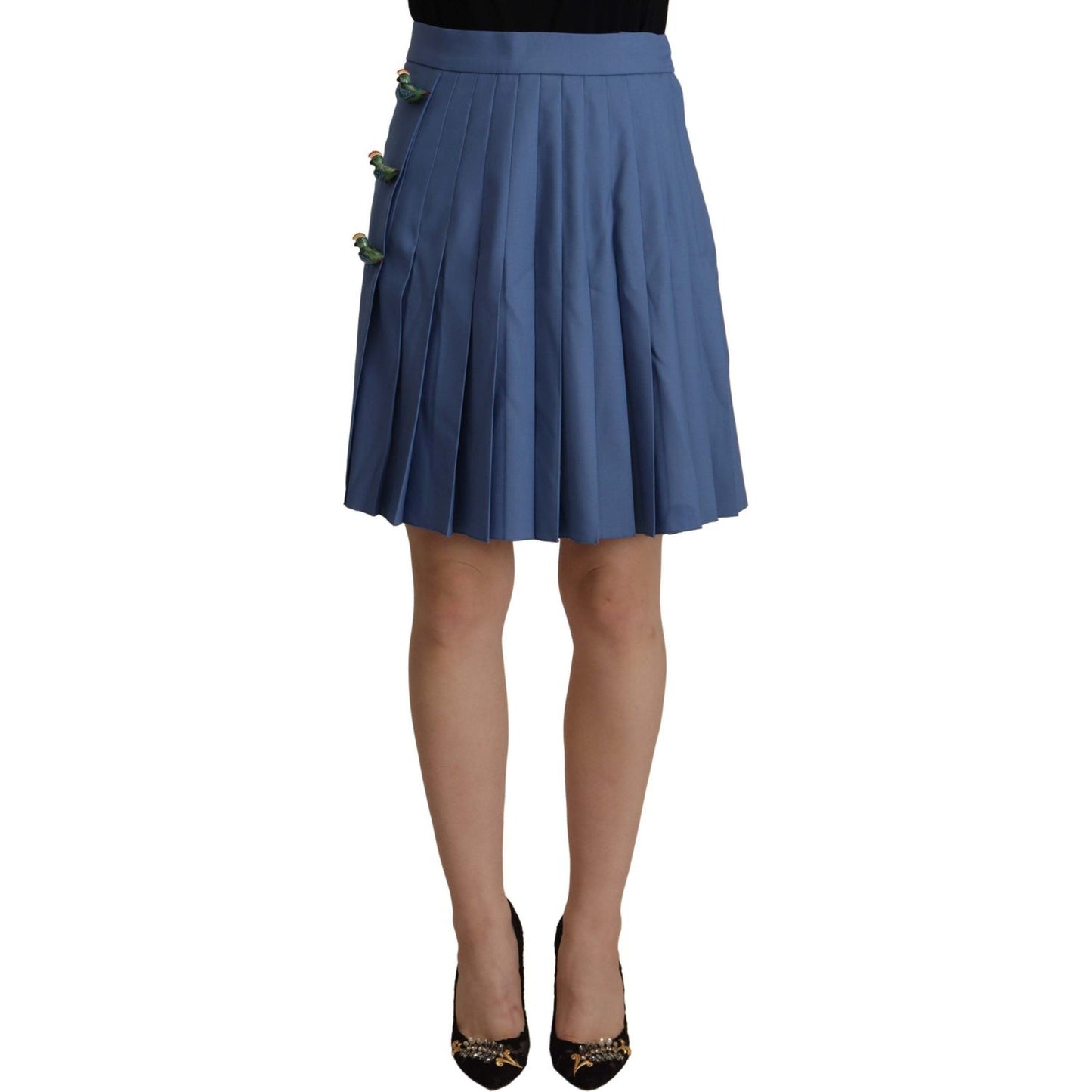 Dolce & Gabbana Elegant Pleated A-Line Mini Skirt with Bird Appliques Dolce & Gabbana Dim Gray