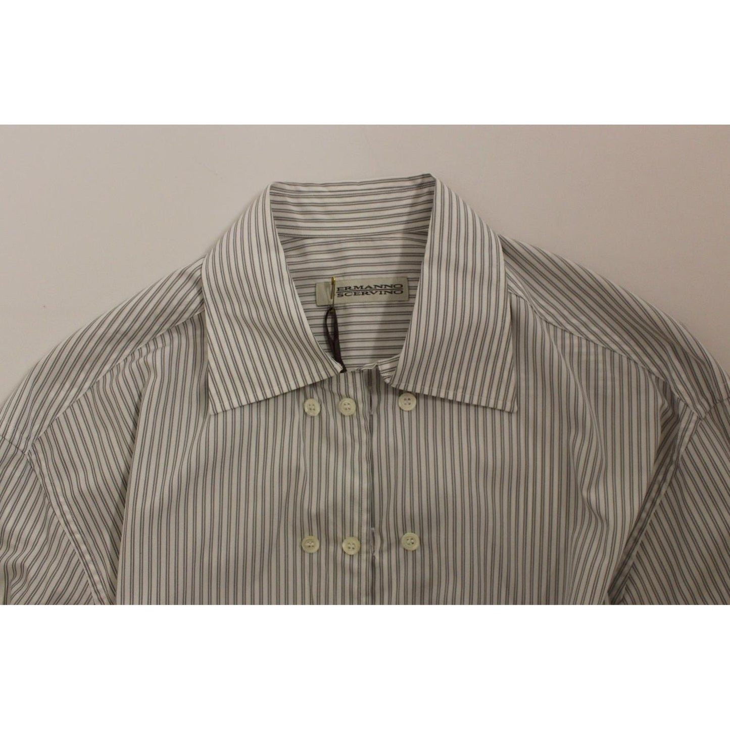 Ermanno Scervino Elegant White and Gray Striped Cotton Shirt Ermanno Scervino Light Slate Gray