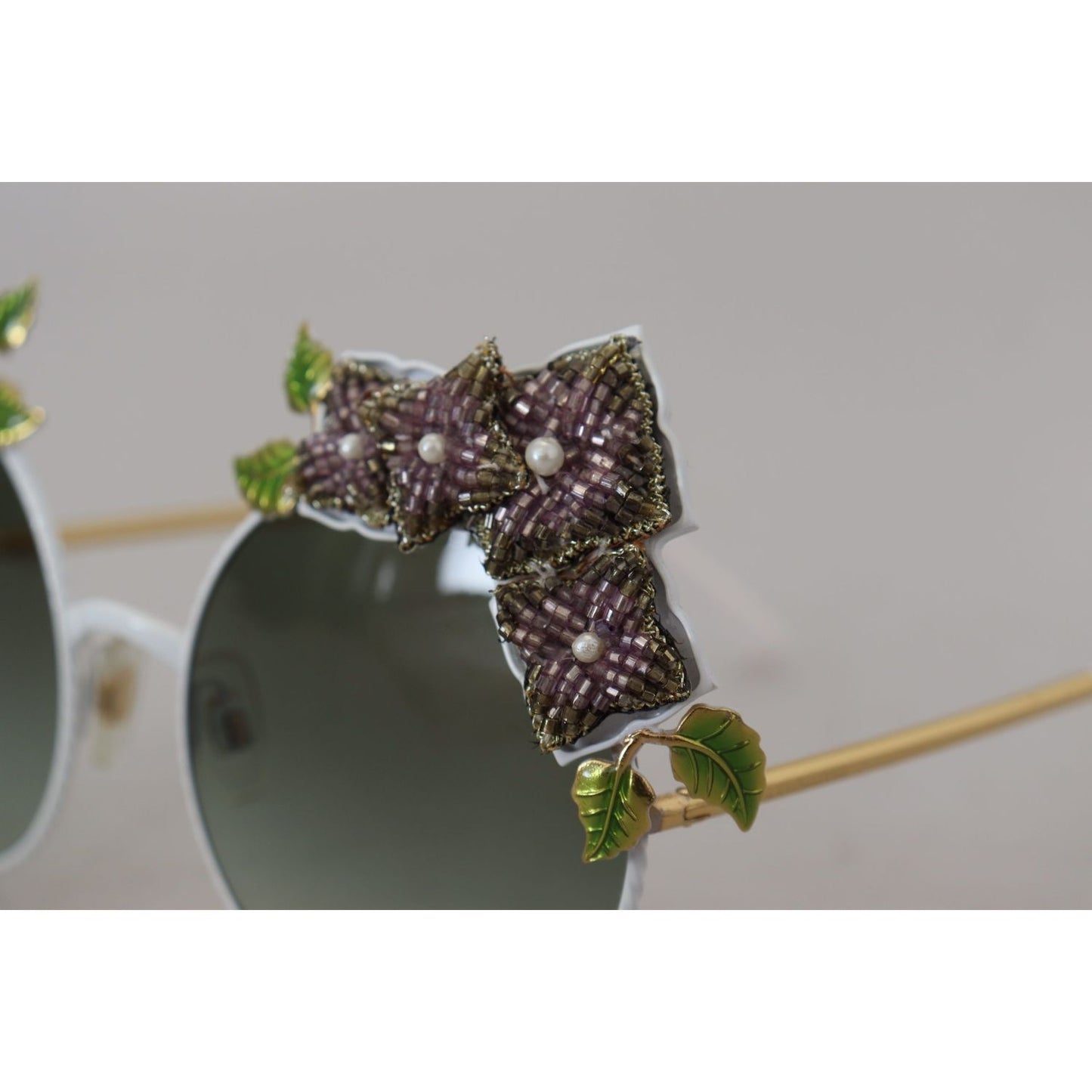 Dolce & Gabbana Elegant Floral Embellished Gold Sunglasses Dolce & Gabbana Dark Gray
