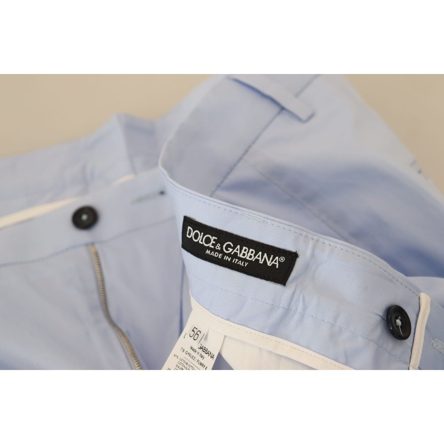 Dolce & Gabbana Elegant Slim Fit Chinos In Light Blue Dolce & Gabbana Dark Gray