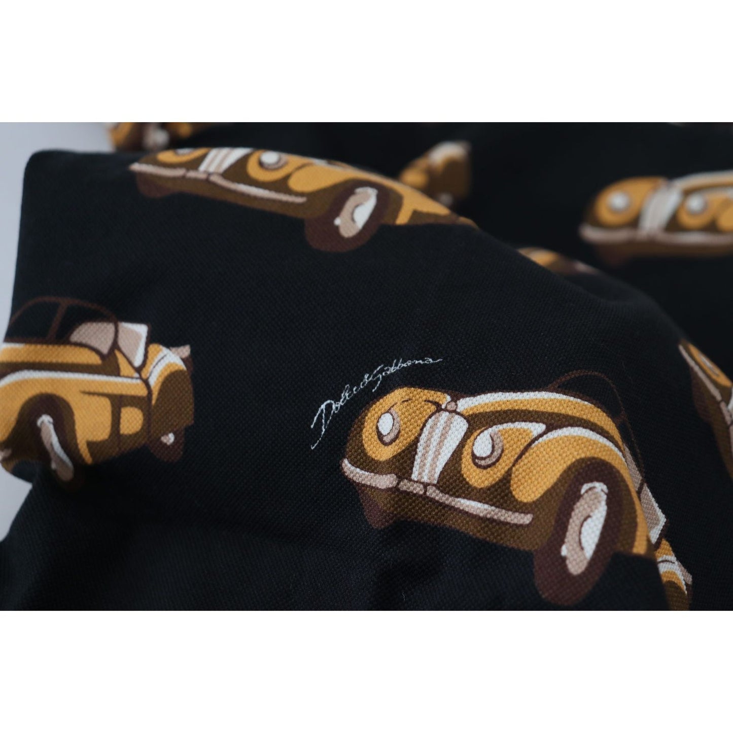Dolce & Gabbana Elegant Car Print Polo T-Shirt in Black MAN T-SHIRTS Dolce & Gabbana Black