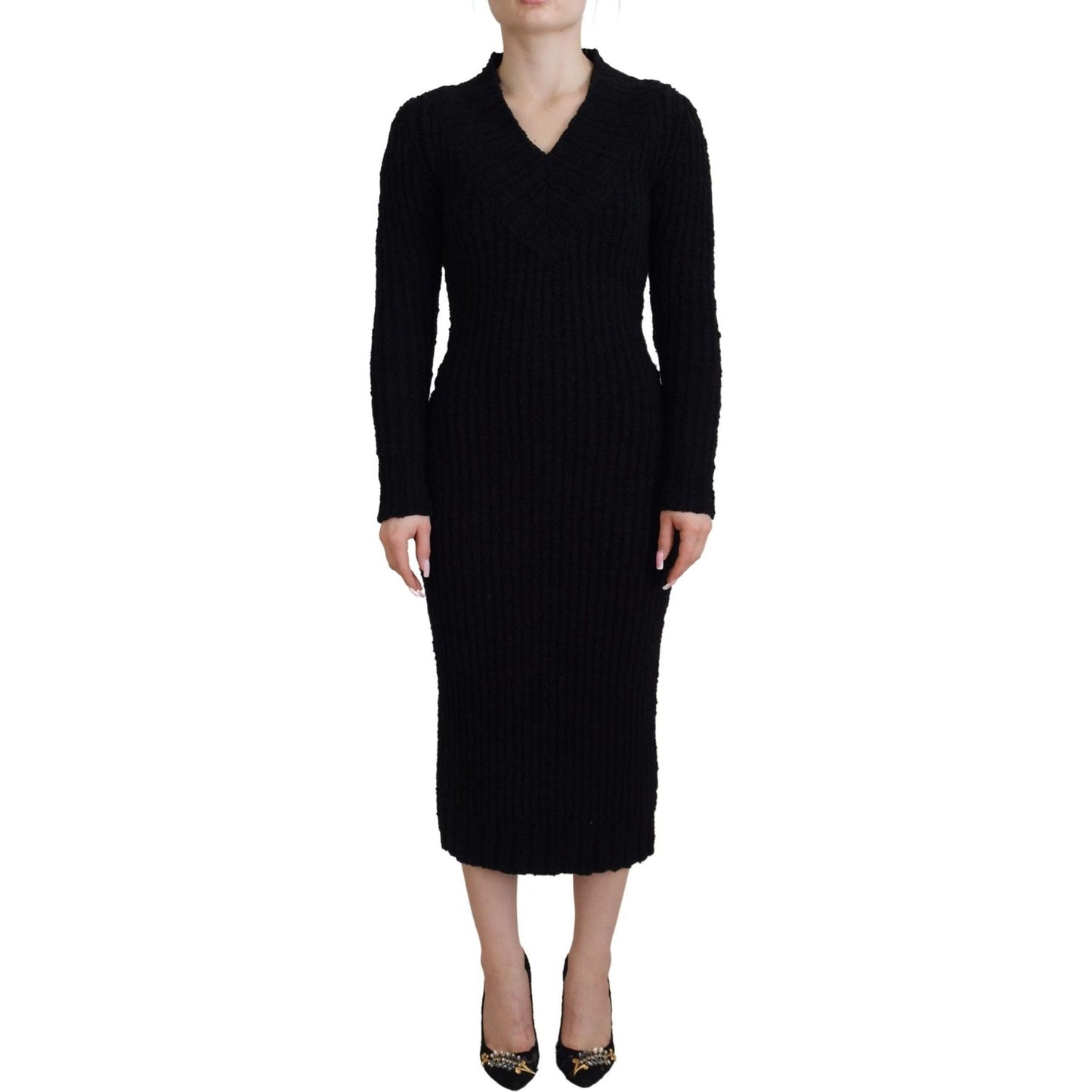 Dolce & Gabbana Elegant Black Wool Blend Sweater Dress WOMAN DRESSES Dolce & Gabbana Rosy Brown