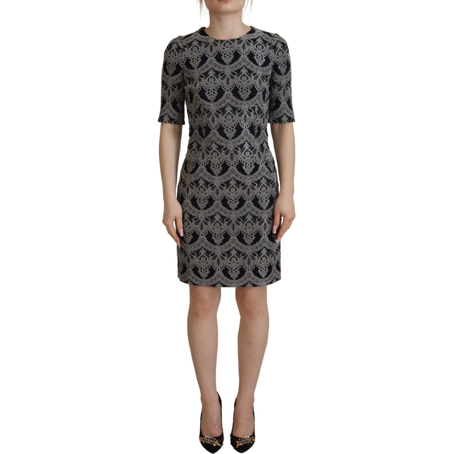 Dolce & Gabbana Elegant Jacquard Bodycon Shift Dress Dolce & Gabbana Dim Gray