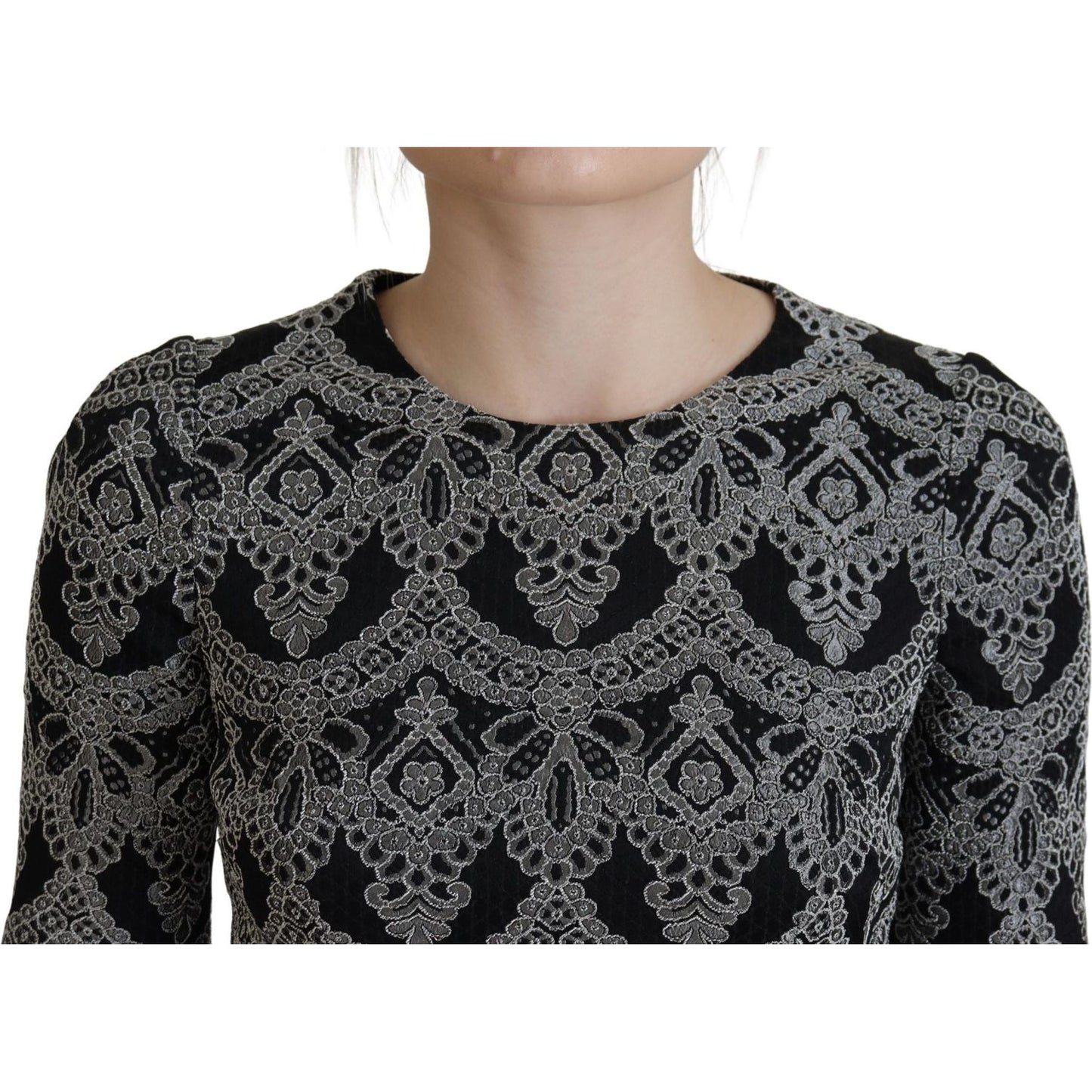 Dolce & Gabbana Elegant Jacquard Bodycon Shift Dress Dolce & Gabbana Dark Slate Gray