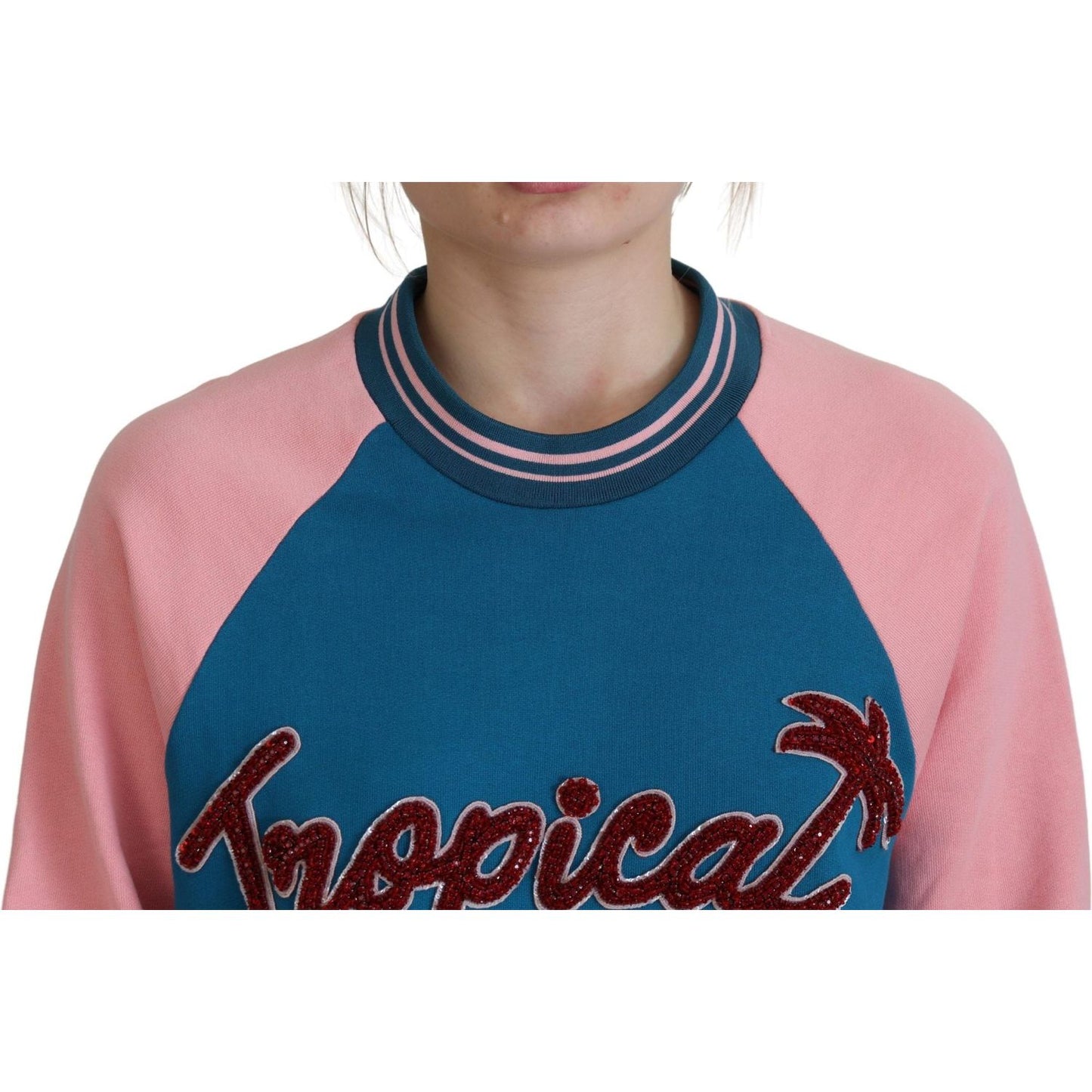 Dolce & Gabbana Sequined Tropical Queen Cotton Sweater Dolce & Gabbana Tan