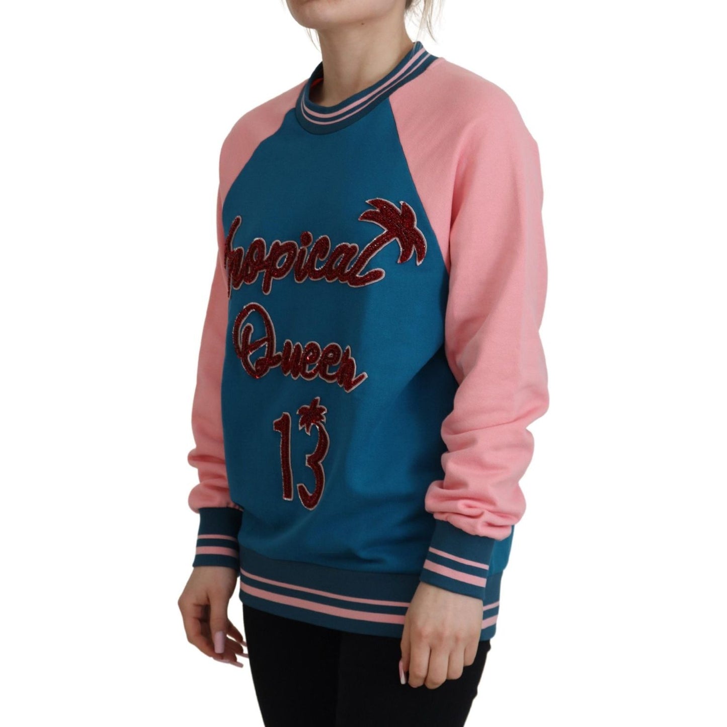 Dolce & Gabbana Sequined Tropical Queen Cotton Sweater Dolce & Gabbana Rosy Brown