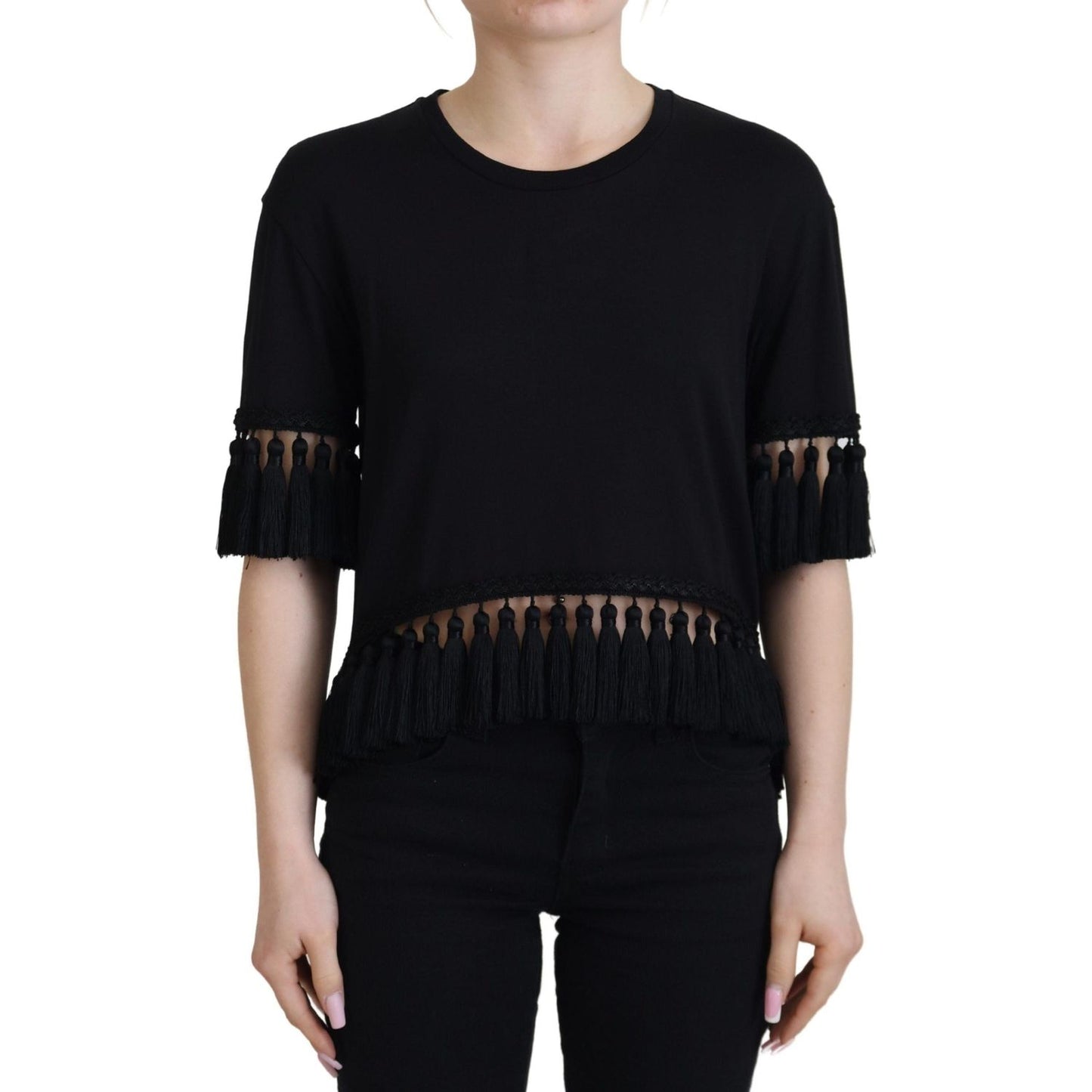 Dolce & Gabbana Elegant Black Cotton Short Sleeve Tee Dolce & Gabbana Tan