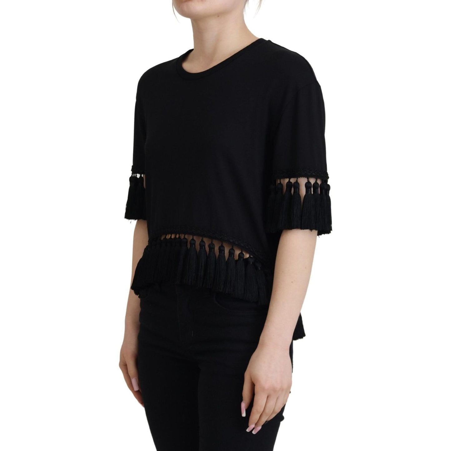 Dolce & Gabbana Elegant Black Cotton Short Sleeve Tee Dolce & Gabbana Tan