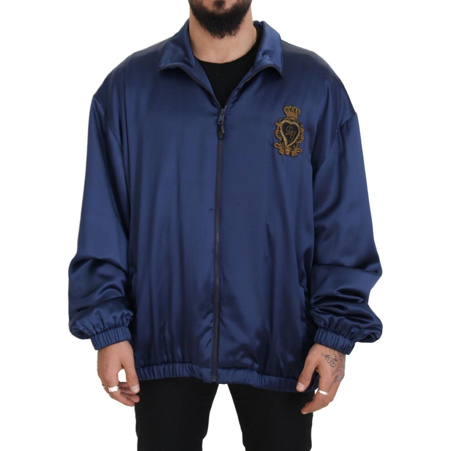 Dolce & Gabbana Regal Blue Silk Bomber Jacket Dolce & Gabbana Dark Slate Gray