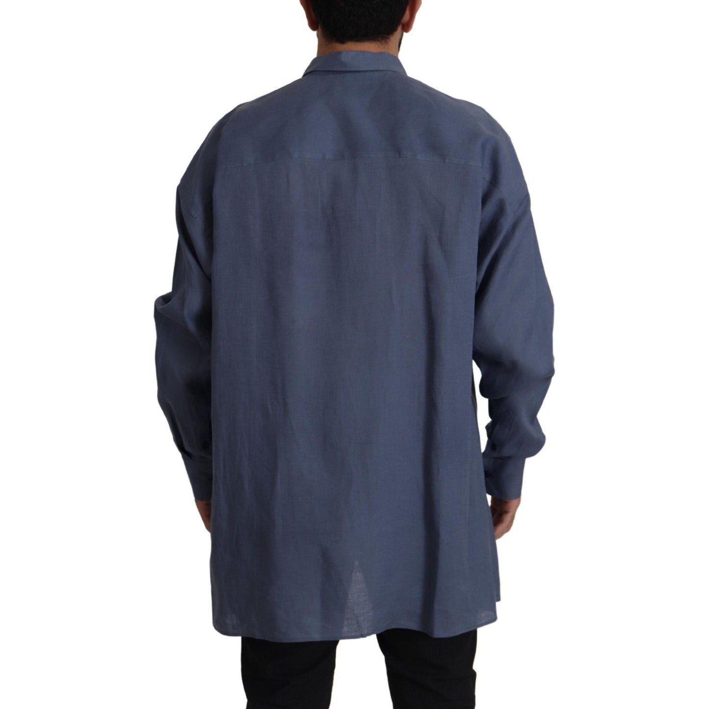 Dolce & Gabbana Elegant Dark Blue Linen Dress Shirt Dolce & Gabbana Dark Slate Gray