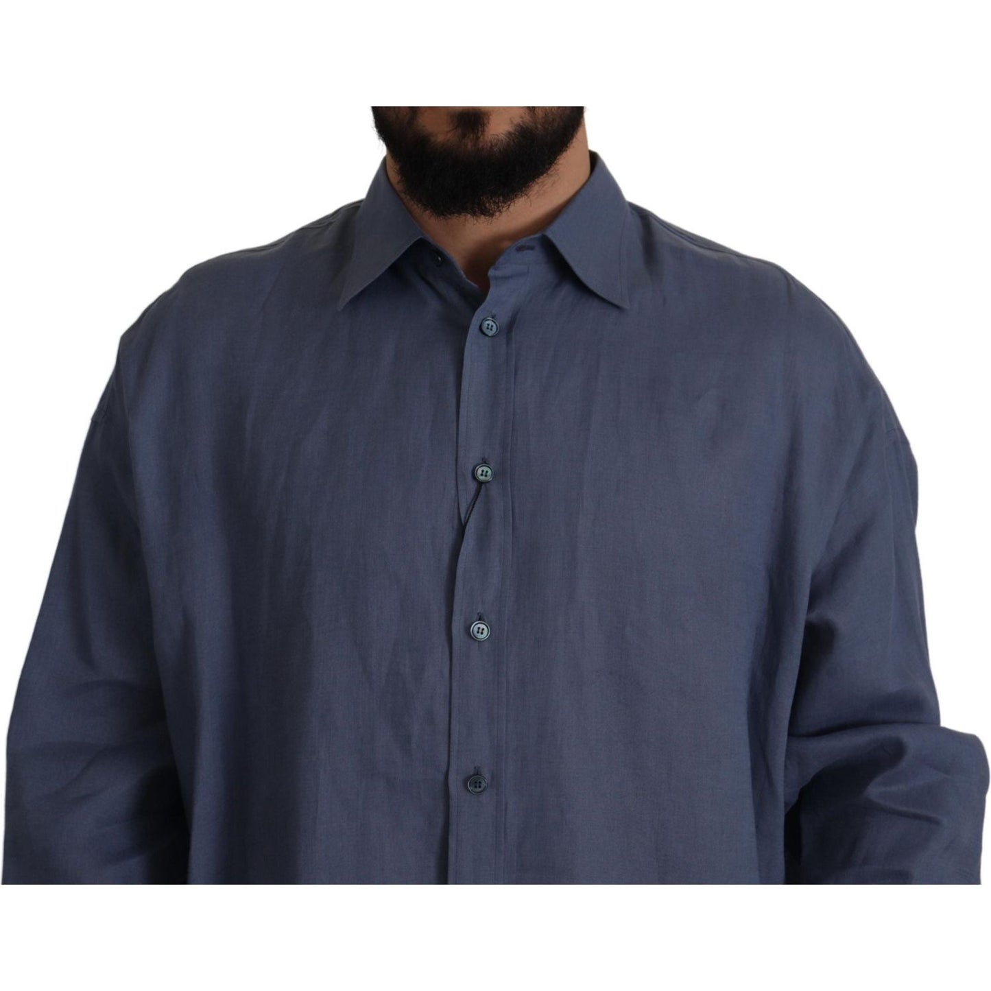 Dolce & Gabbana Elegant Dark Blue Linen Dress Shirt Dolce & Gabbana Dark Slate Gray