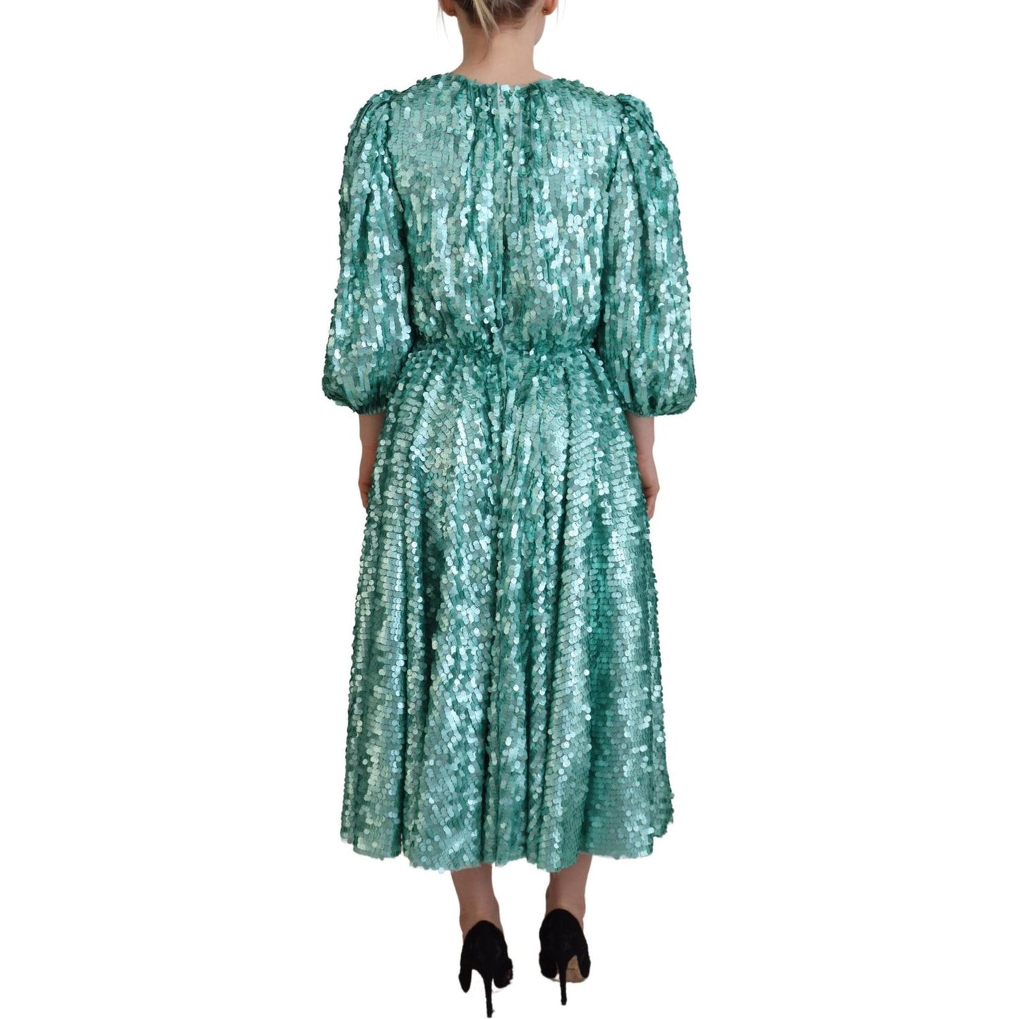 Dolce & Gabbana Elegant Sequined A-Line Midi Dress Dolce & Gabbana Slate Gray