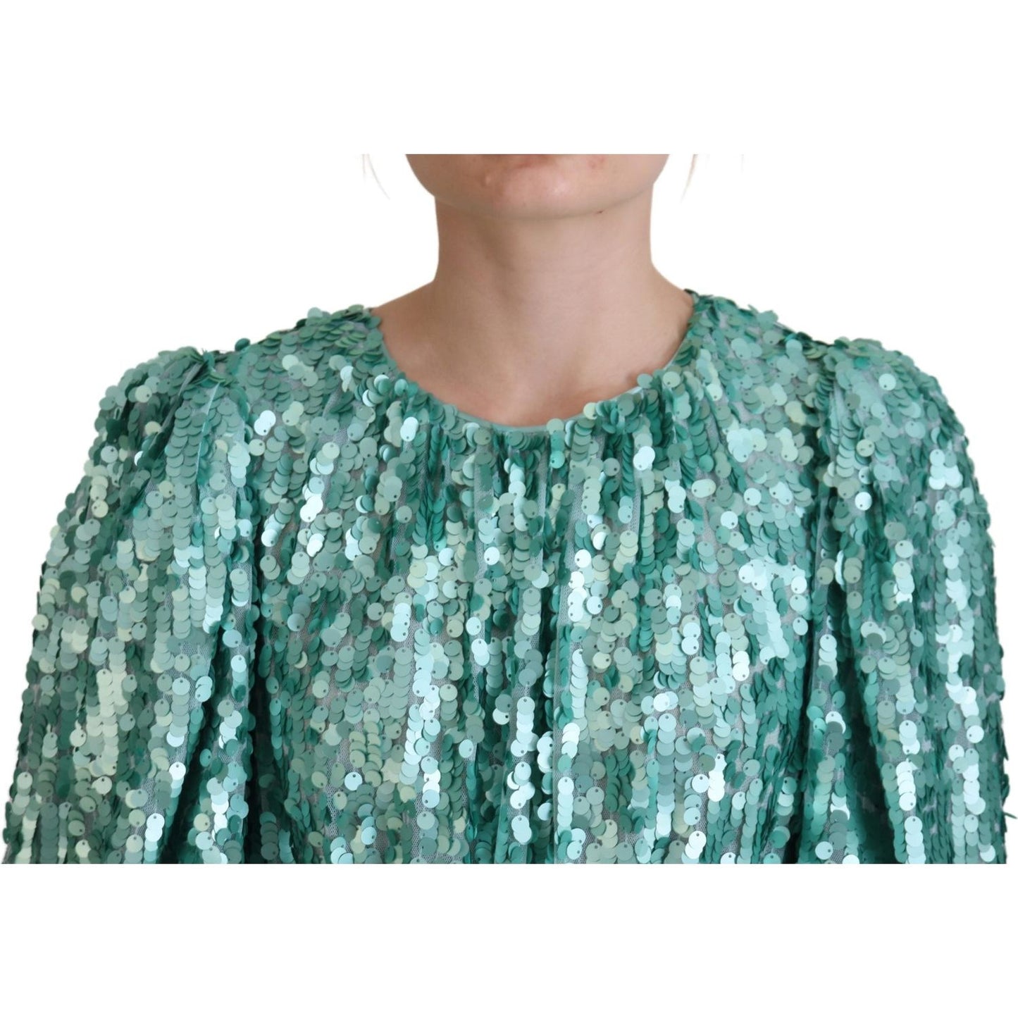 Dolce & Gabbana Elegant Sequined A-Line Midi Dress Dolce & Gabbana Slate Gray