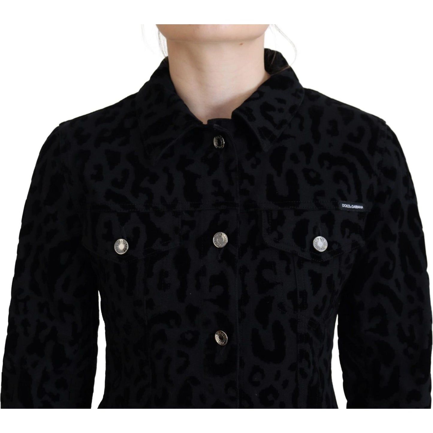 Dolce & Gabbana Chic Leopard Pattern Denim Jacket Dolce & Gabbana Black