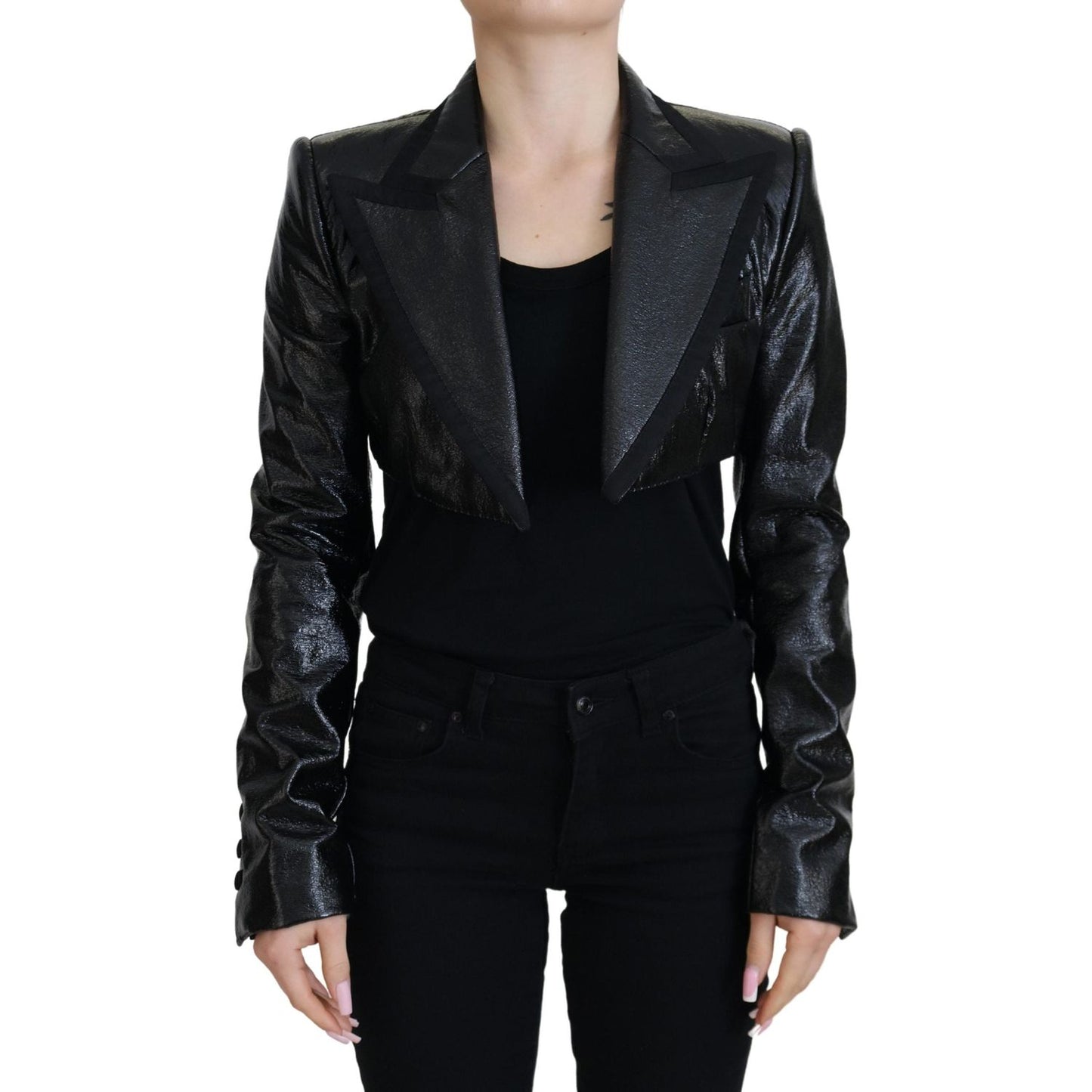 Dolce & Gabbana Elegant Cropped Black Designer Jacket Dolce & Gabbana Black
