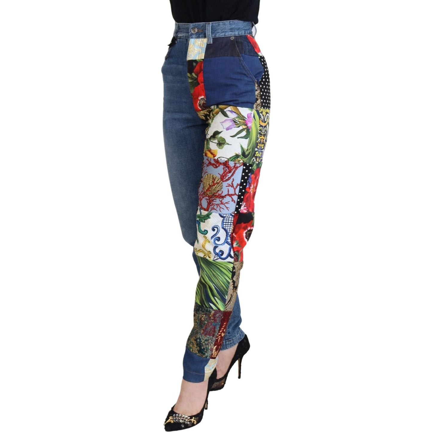 Dolce & Gabbana Patchwork Jacquard Blue Denim Luxury Jeans Dolce & Gabbana Dark Slate Gray