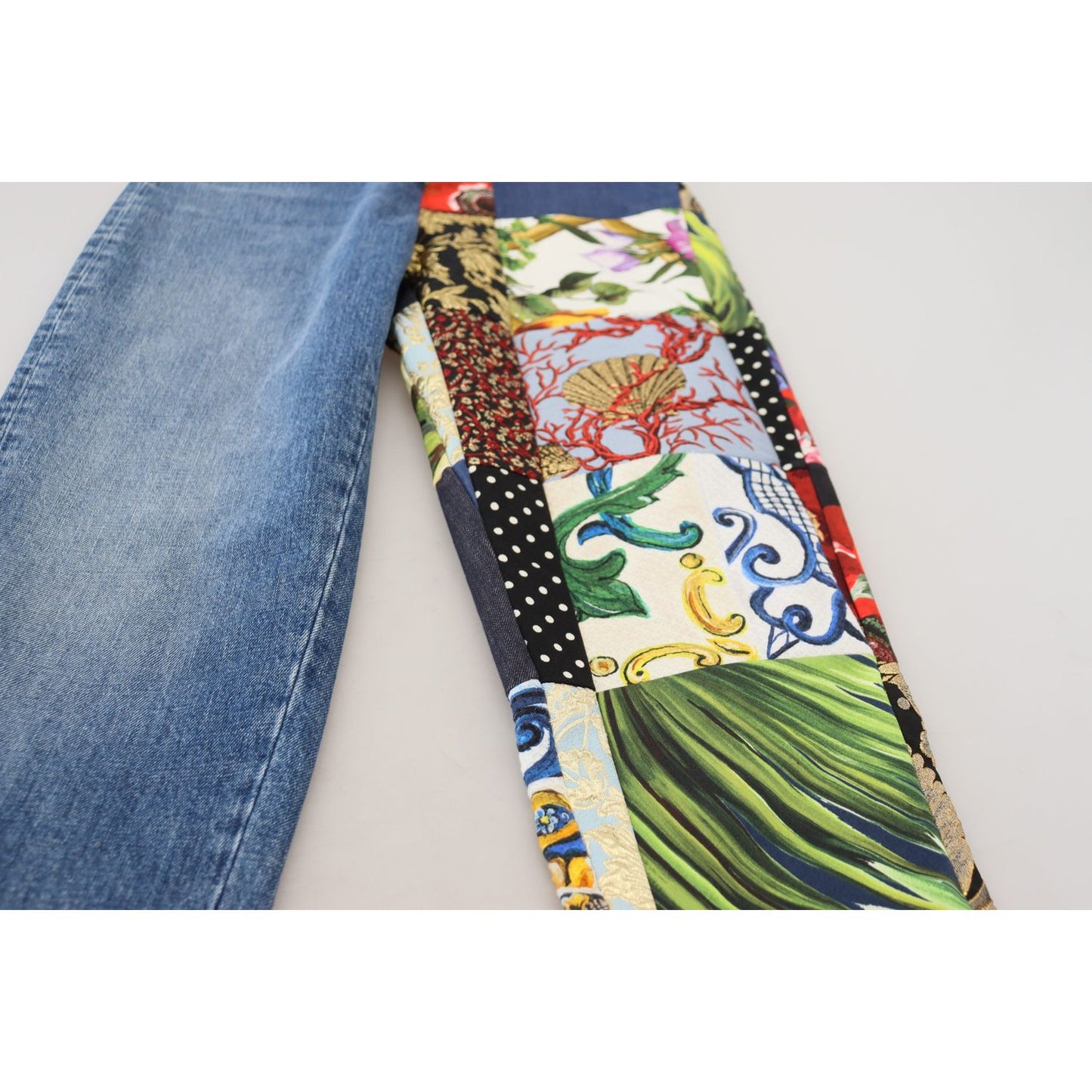 Dolce & Gabbana Patchwork Jacquard Blue Denim Luxury Jeans Dolce & Gabbana Light Gray