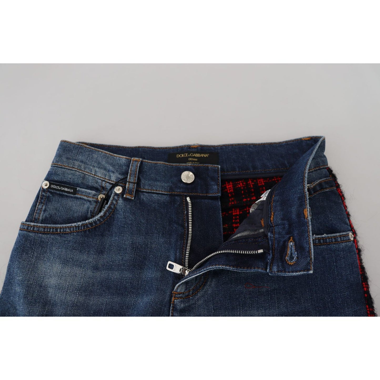 Dolce & Gabbana Elevated Elegance Checkered Back Denim Pants Jeans & Pants Dolce & Gabbana Dark Slate Gray