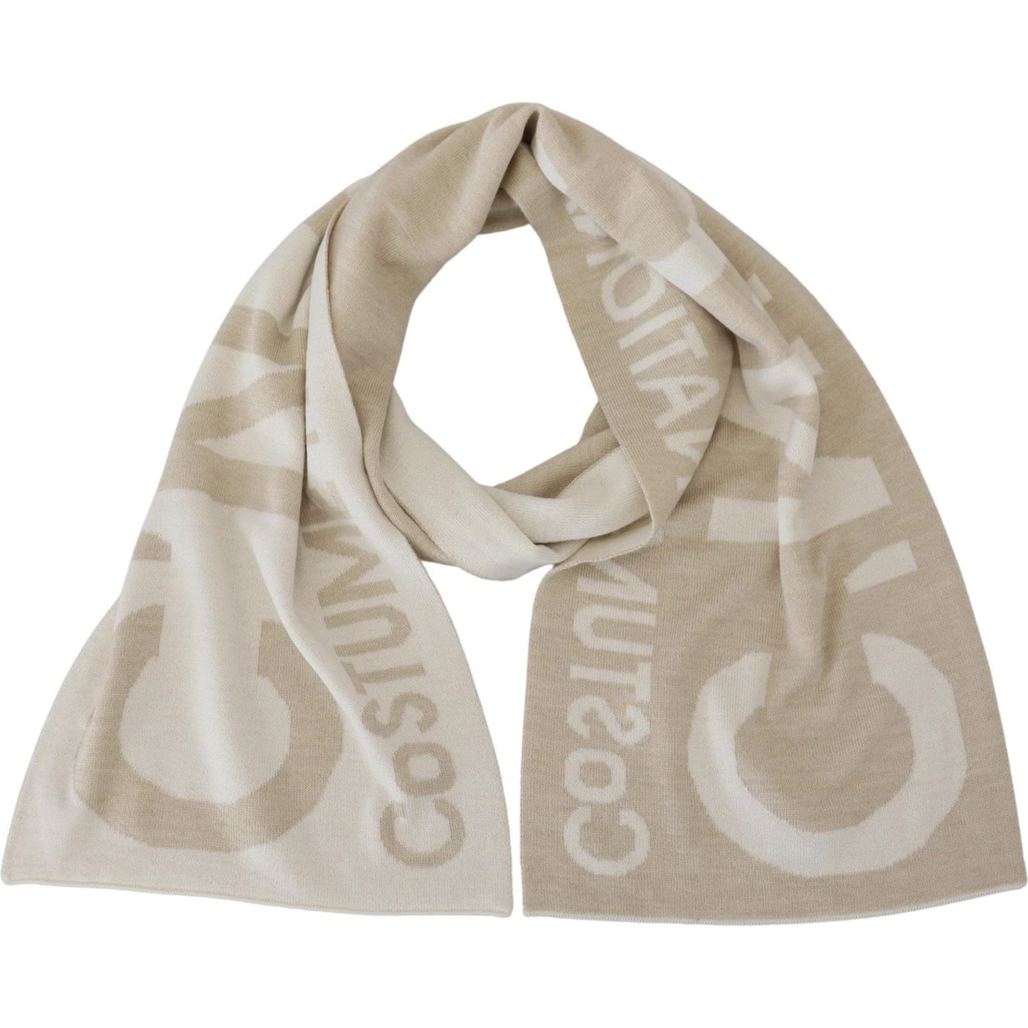 Costume National Elegant Beige Wool-Blend Scarf Wrap Costume National Dark Gray
