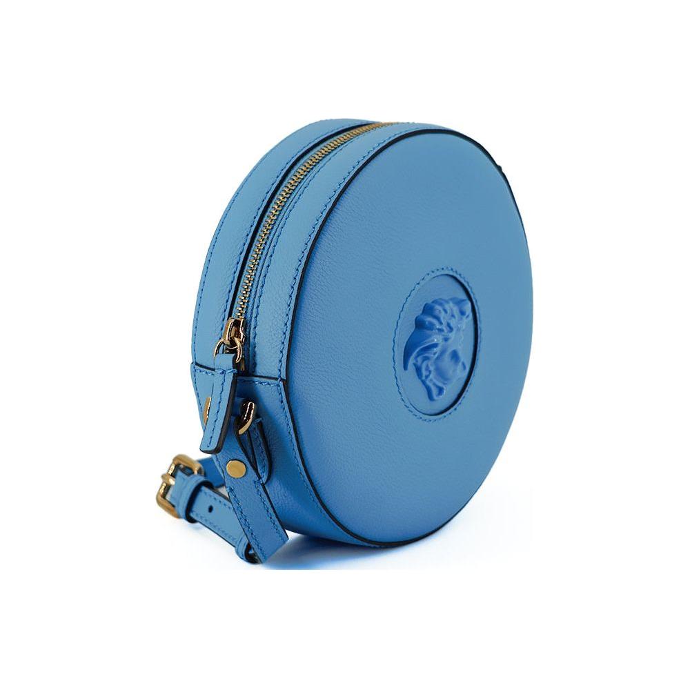 Versace Chic Blue Leather Round Shoulder Bag Versace Steel Blue