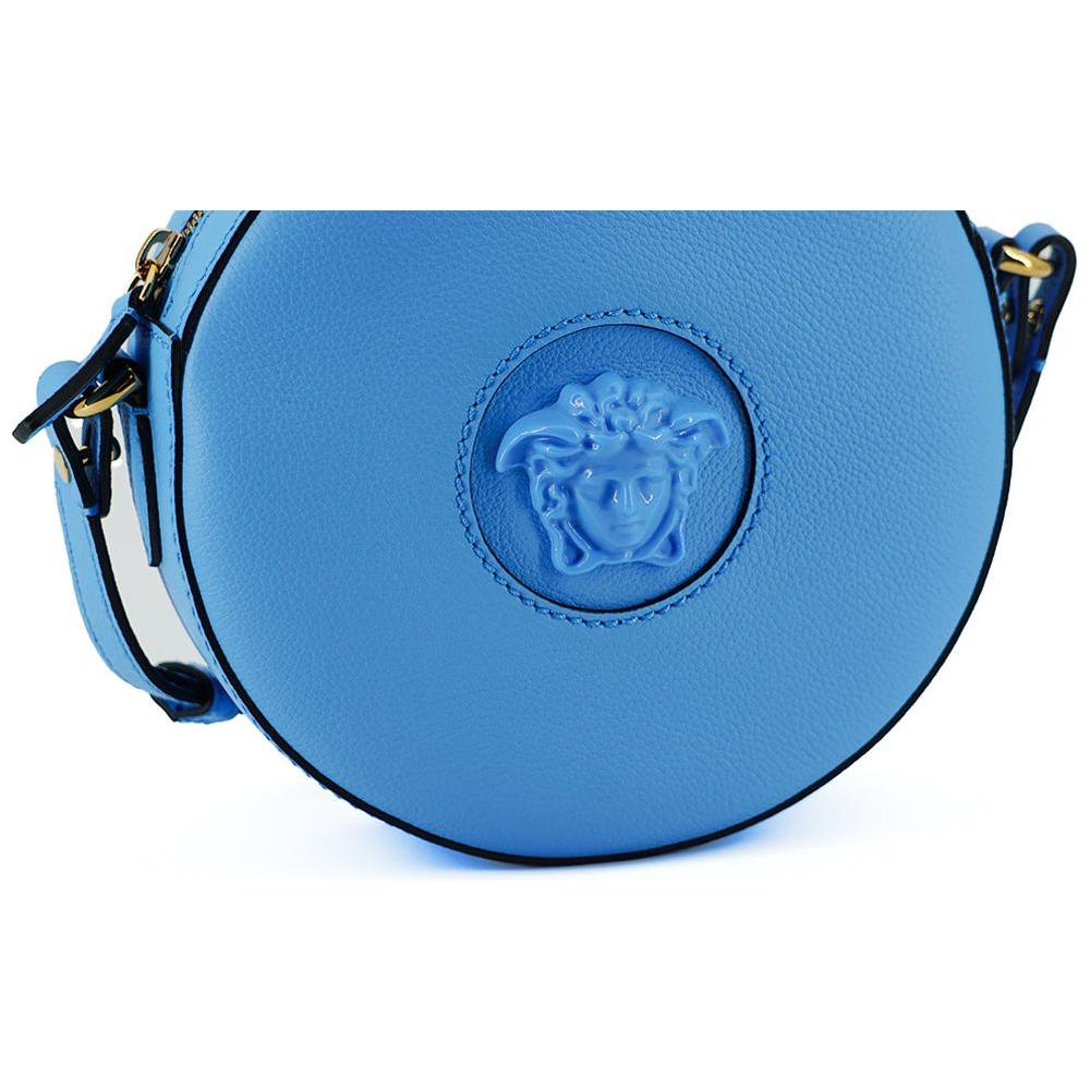 Versace Chic Blue Leather Round Shoulder Bag Versace Steel Blue