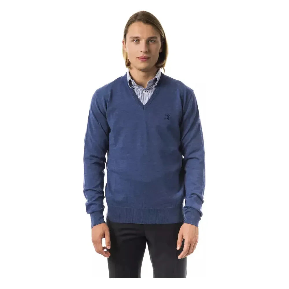 Uominitaliani Blue Merino Wool Men Sweater Uominitaliani Dark Slate Gray
