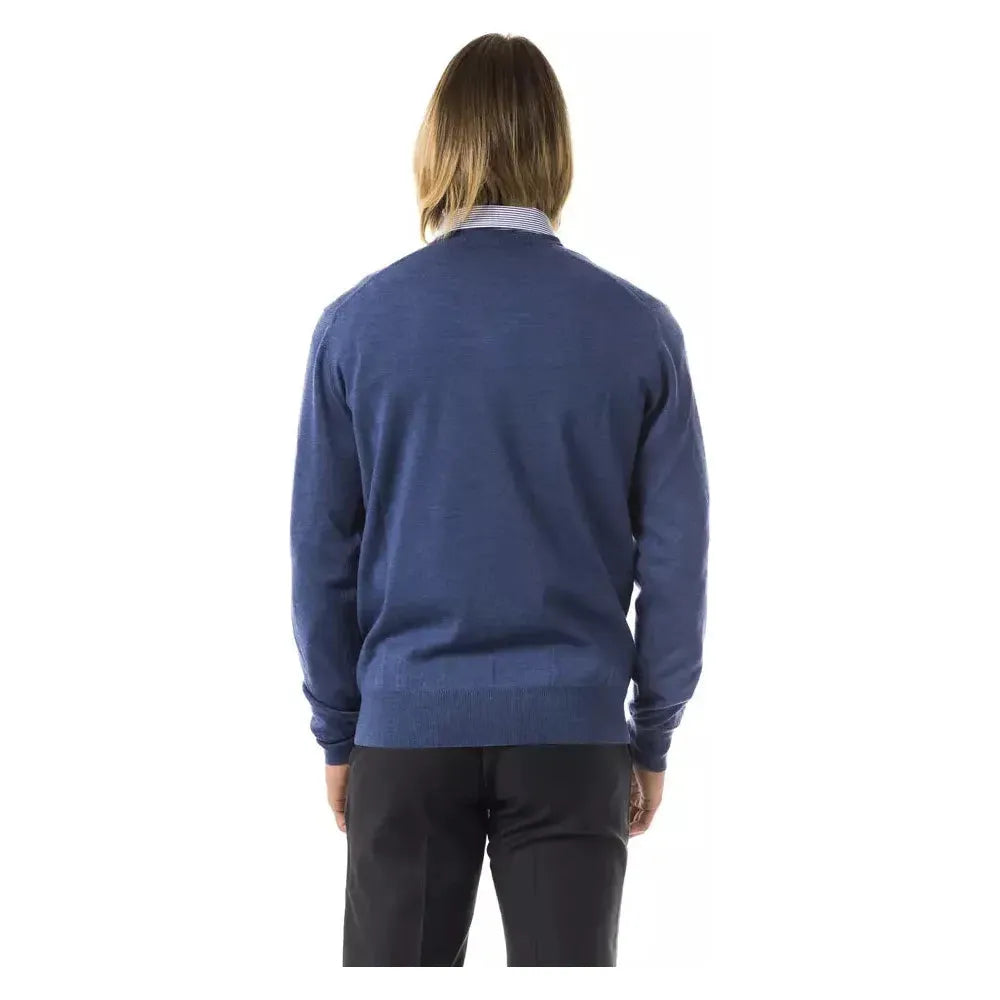 Uominitaliani Blue Merino Wool Men Sweater Uominitaliani Dark Slate Gray