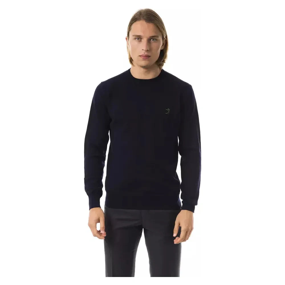 Uominitaliani Blue Merino Wool Men Sweater Uominitaliani Black