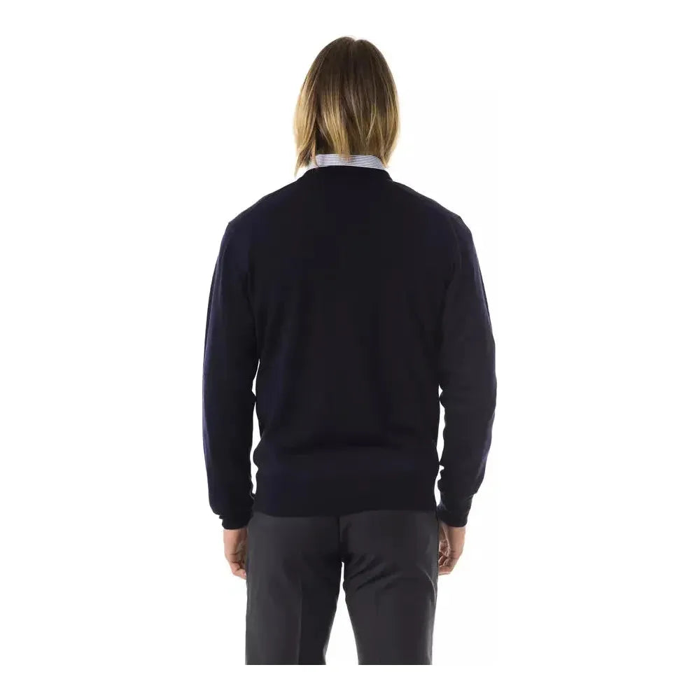 Uominitaliani Blue Merino Wool Men Sweater Uominitaliani Black