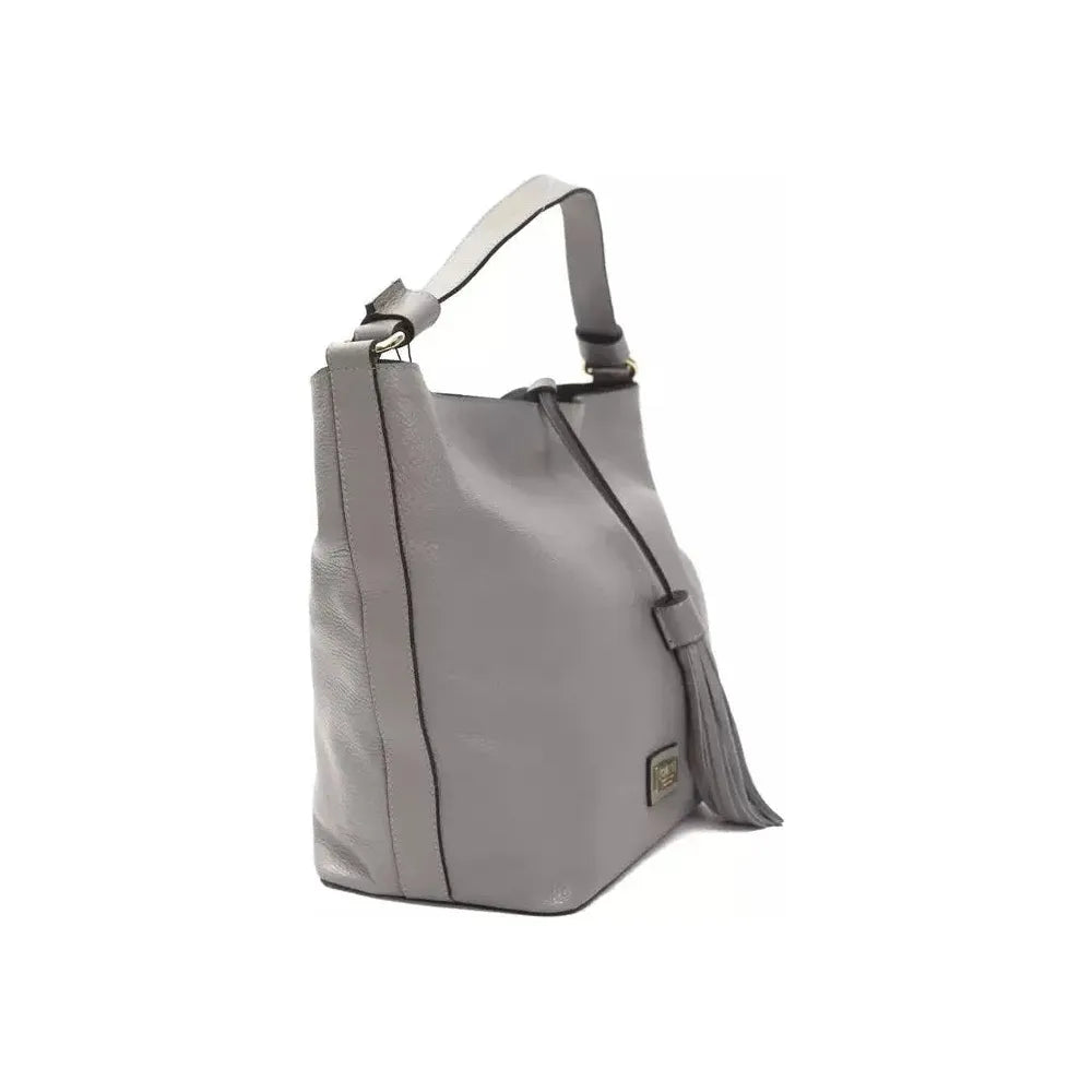 Pompei Donatella Gray Leather Women Shoulder Bag WOMAN SHOULDER BAGS Pompei Donatella Light Slate Gray