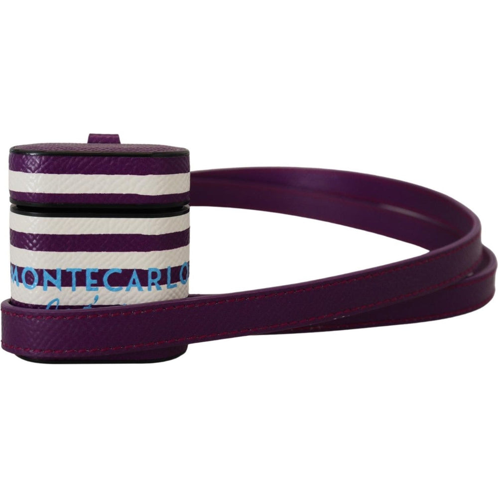 Dolce & Gabbana Purple Leather Strap Gold Metal Logo Airpods Case SMY101030