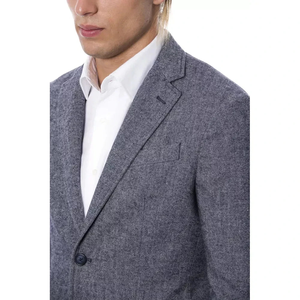 Verri Elegant Blue Single Breasted Blazer Verri Dim Gray