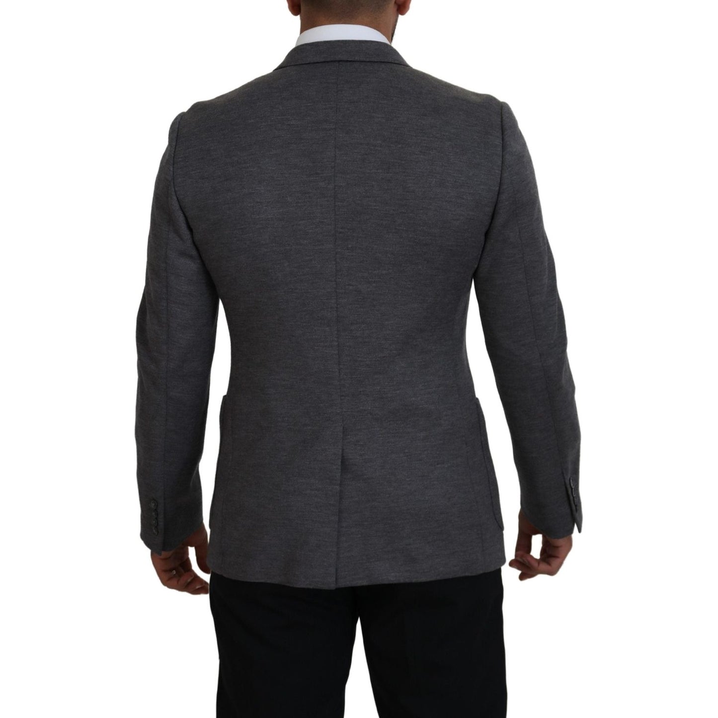 Dolce & Gabbana Elegant Gray Wool Blazer with Bee Crown Embroidery Dolce & Gabbana Dark Slate Gray
