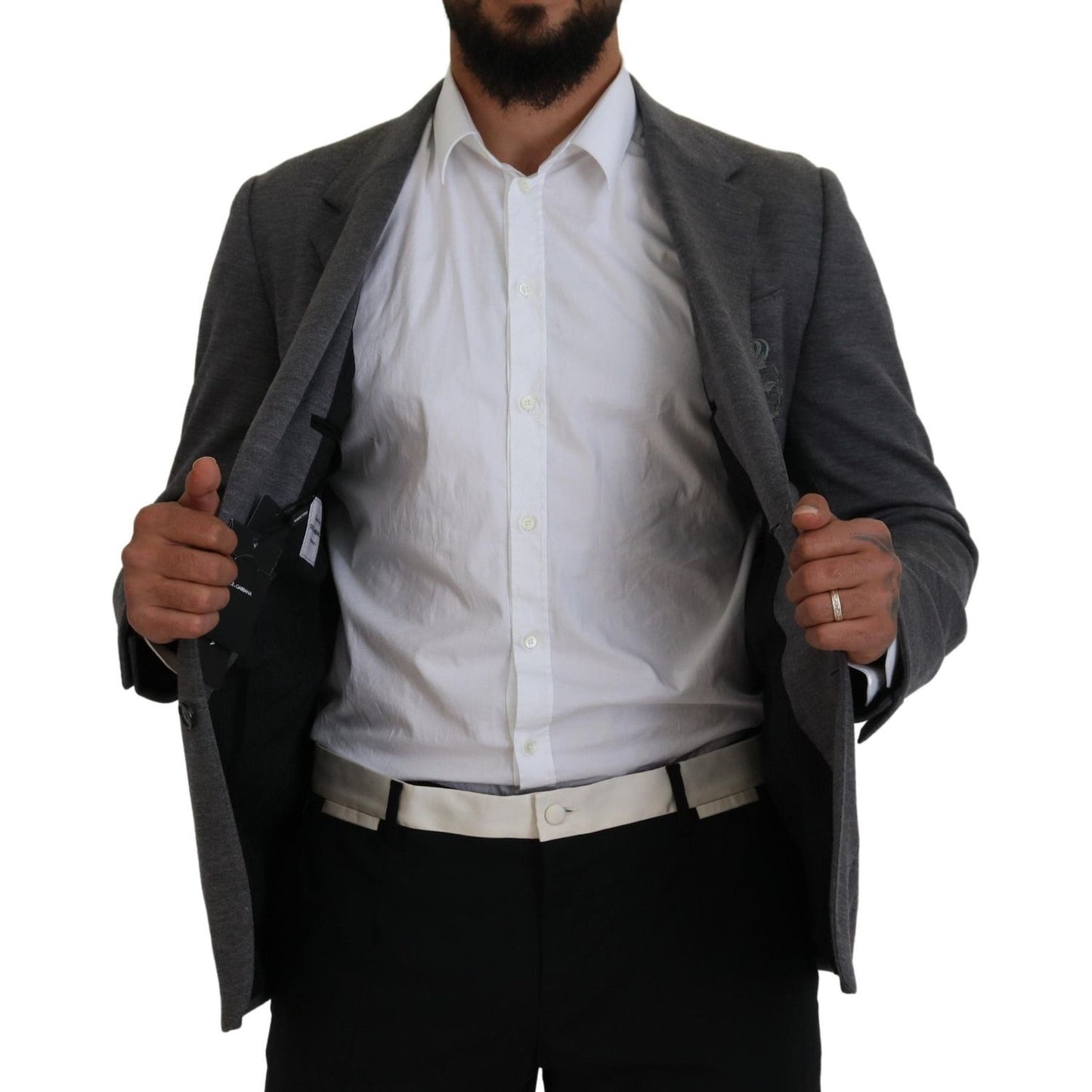 Dolce & Gabbana Elegant Gray Wool Blazer with Bee Crown Embroidery Dolce & Gabbana Gray